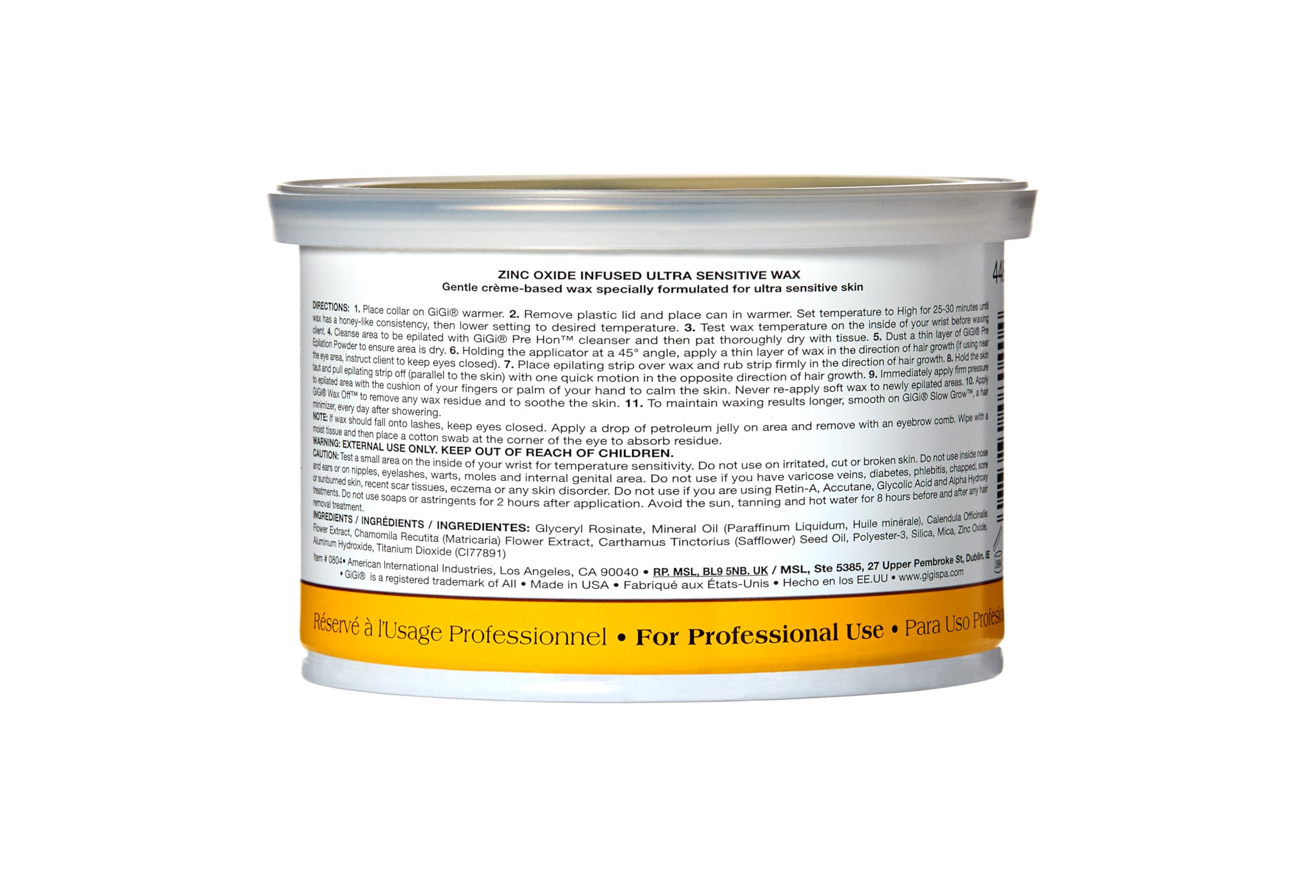 GIGI Zinc Oxide wax container in a wax warmer, ready to use for convenient waxing.