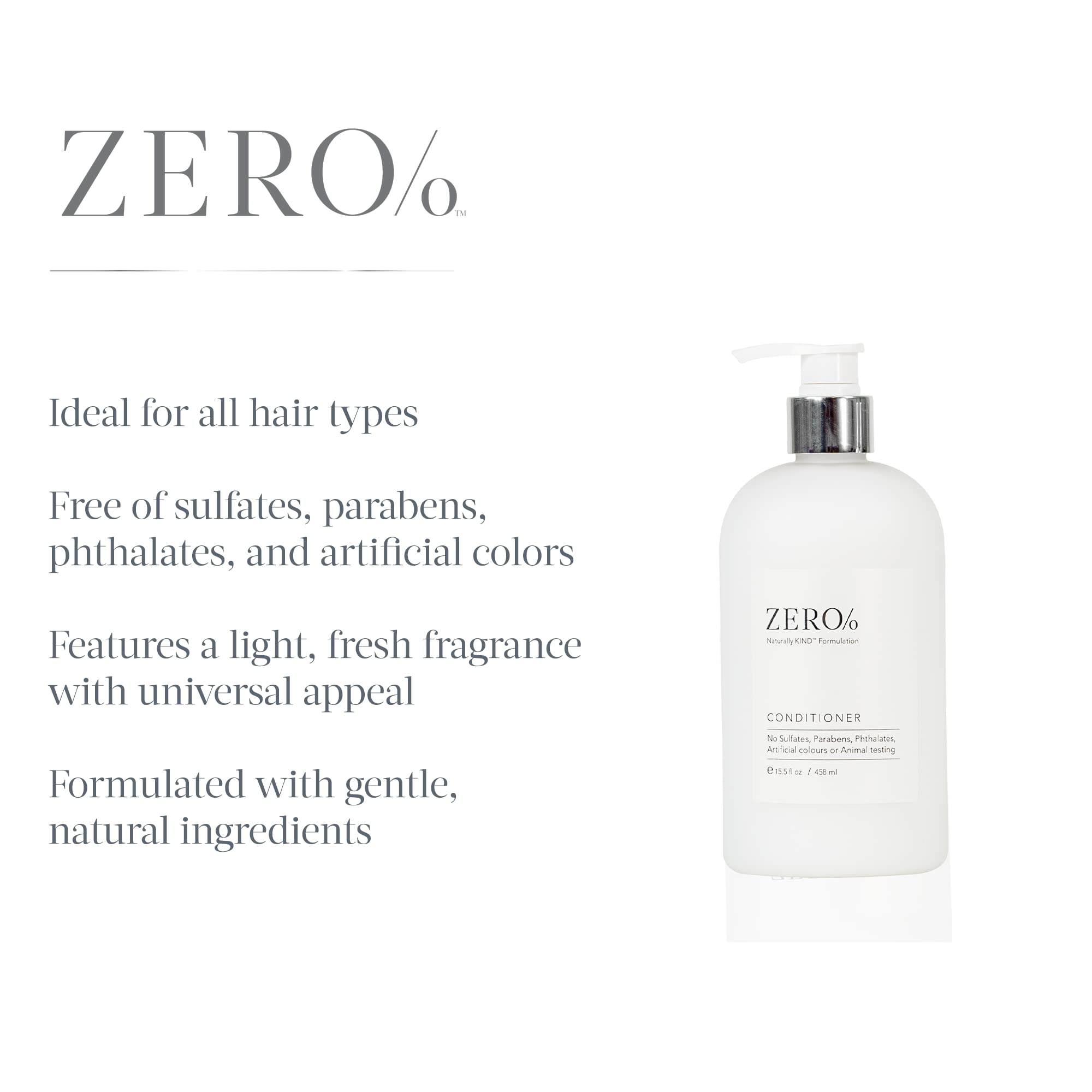 Gilchrist & Soames Zero% Conditioner label highlights its clean ingredient approach.