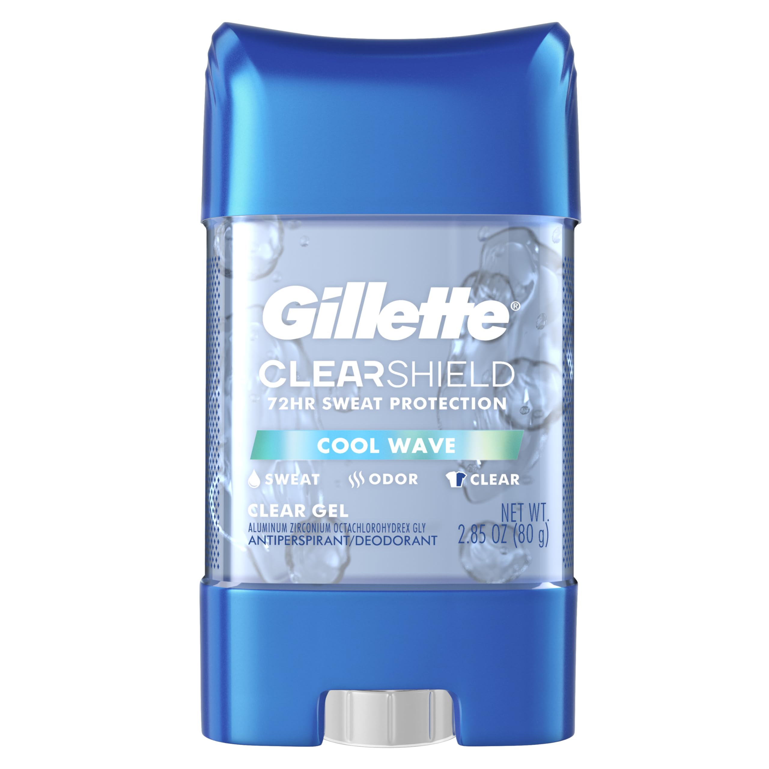 Gillette Clear Gel antiperspirant application shows a smooth glide for all-day dryness.