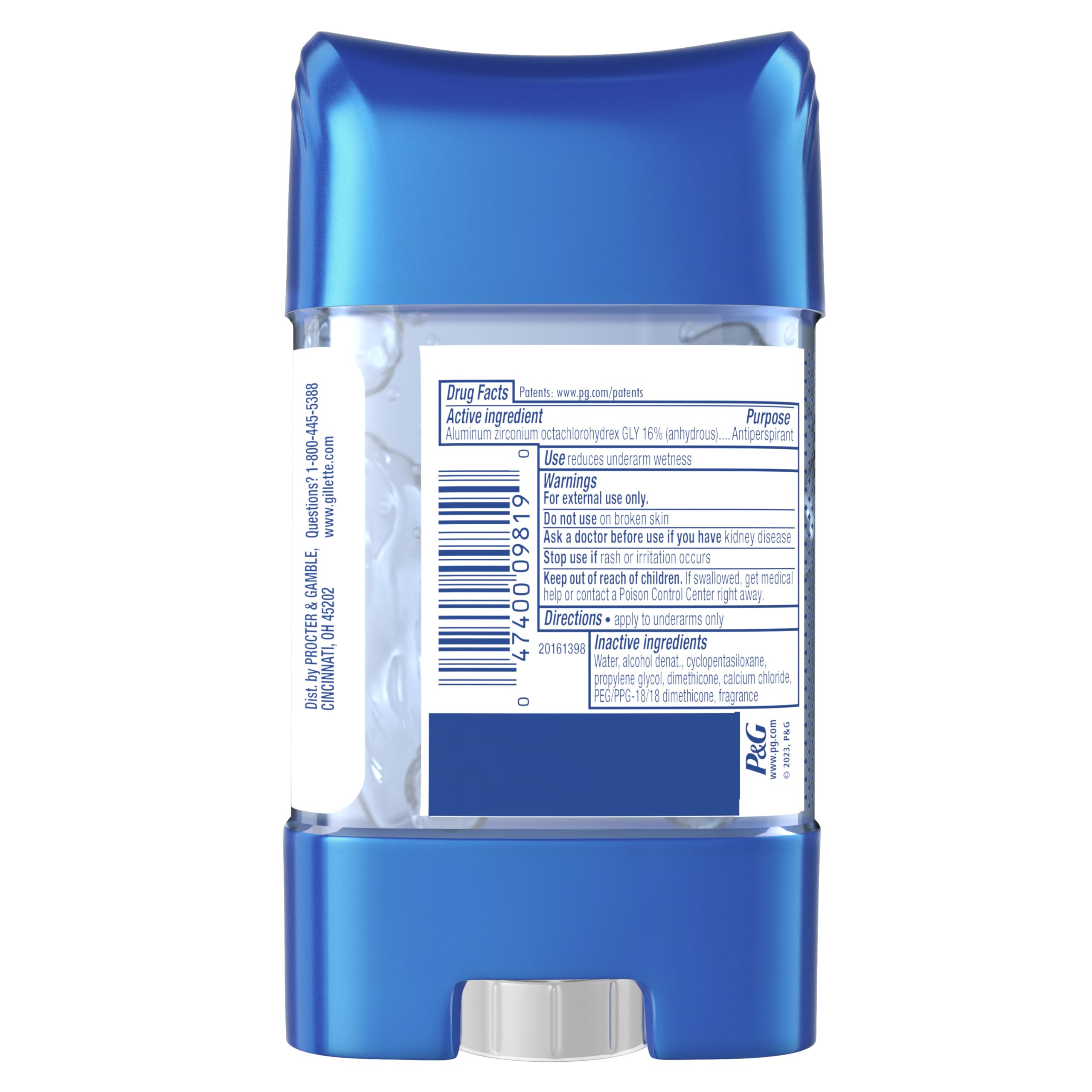 Gillette Clear Gel packaging and texture shown as smooth, quick-dry formula.