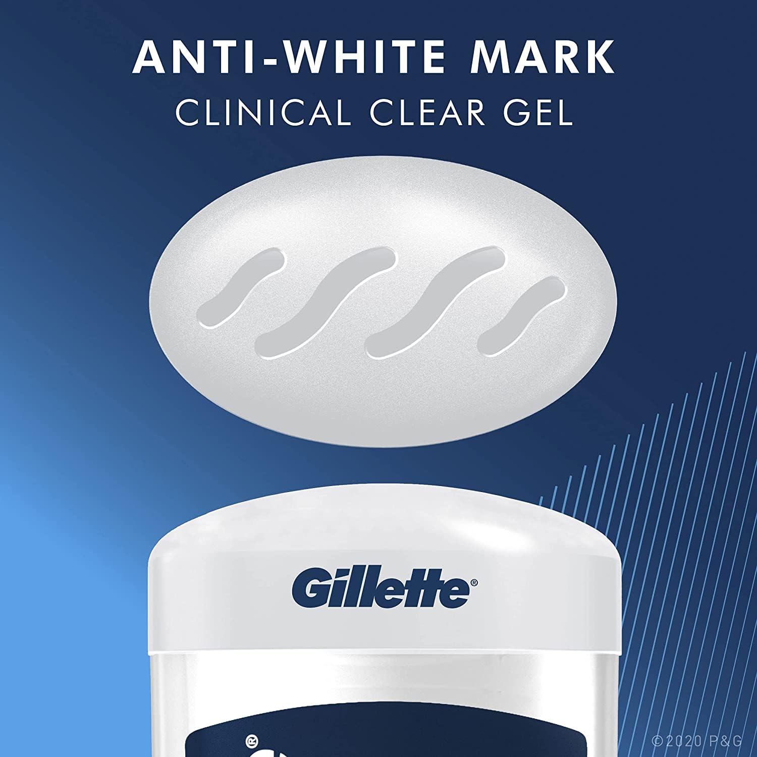 Anti white mark technology badge highlighted on Gillette packaging.