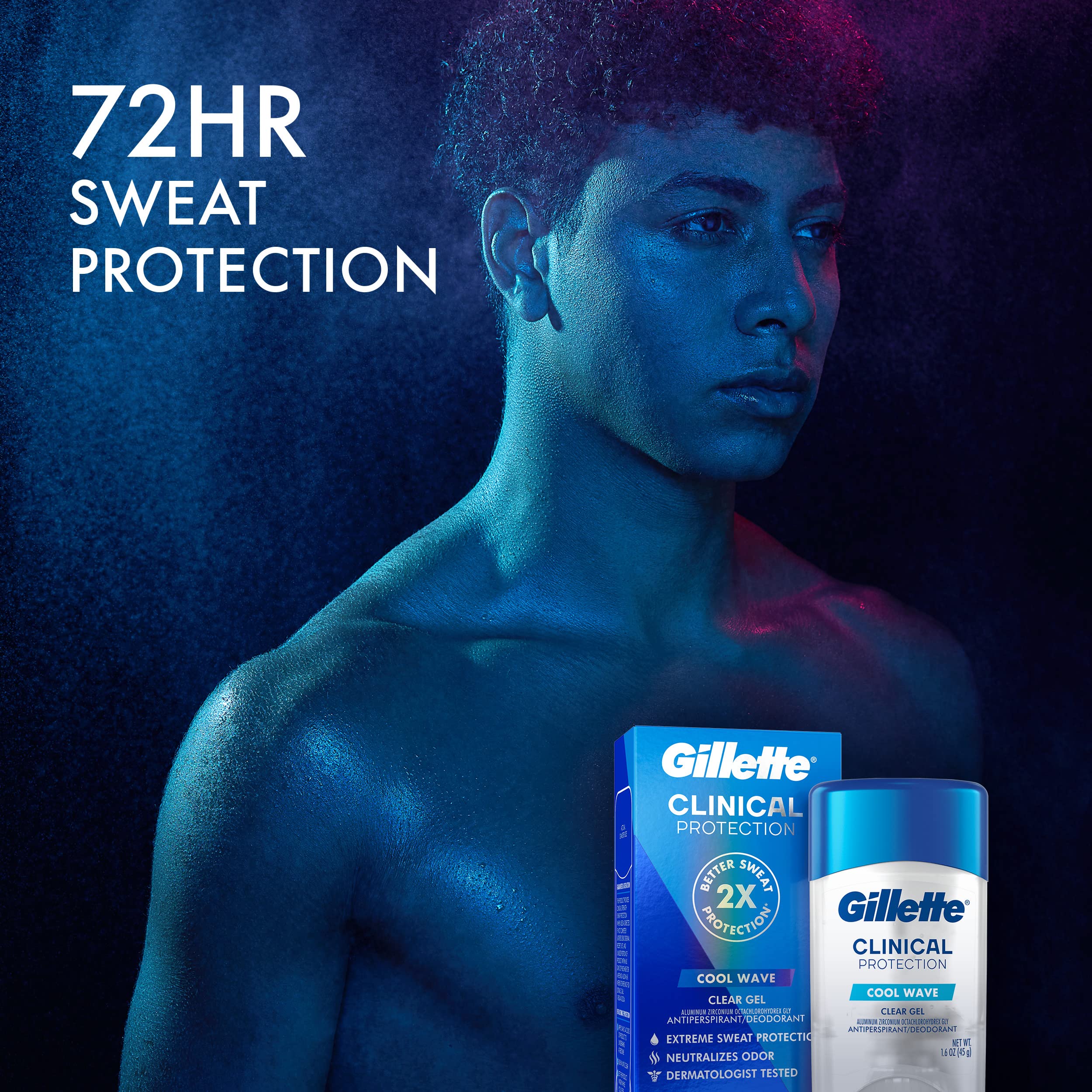 Envase compacto de 2.6 oz de Gillette Clinical Protección para viajar.
