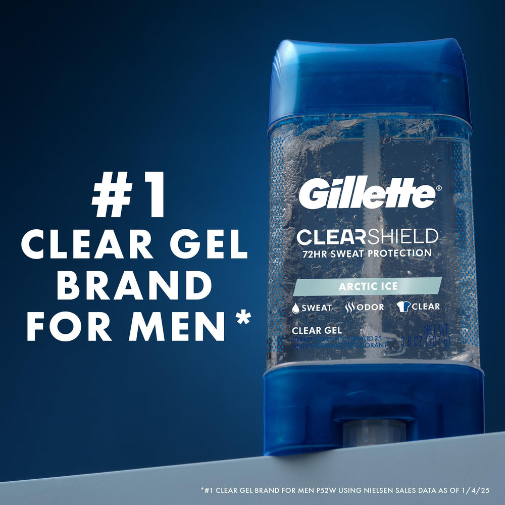 Gillette desodorante gel transparente anti-manchas para menos marcas visibles.