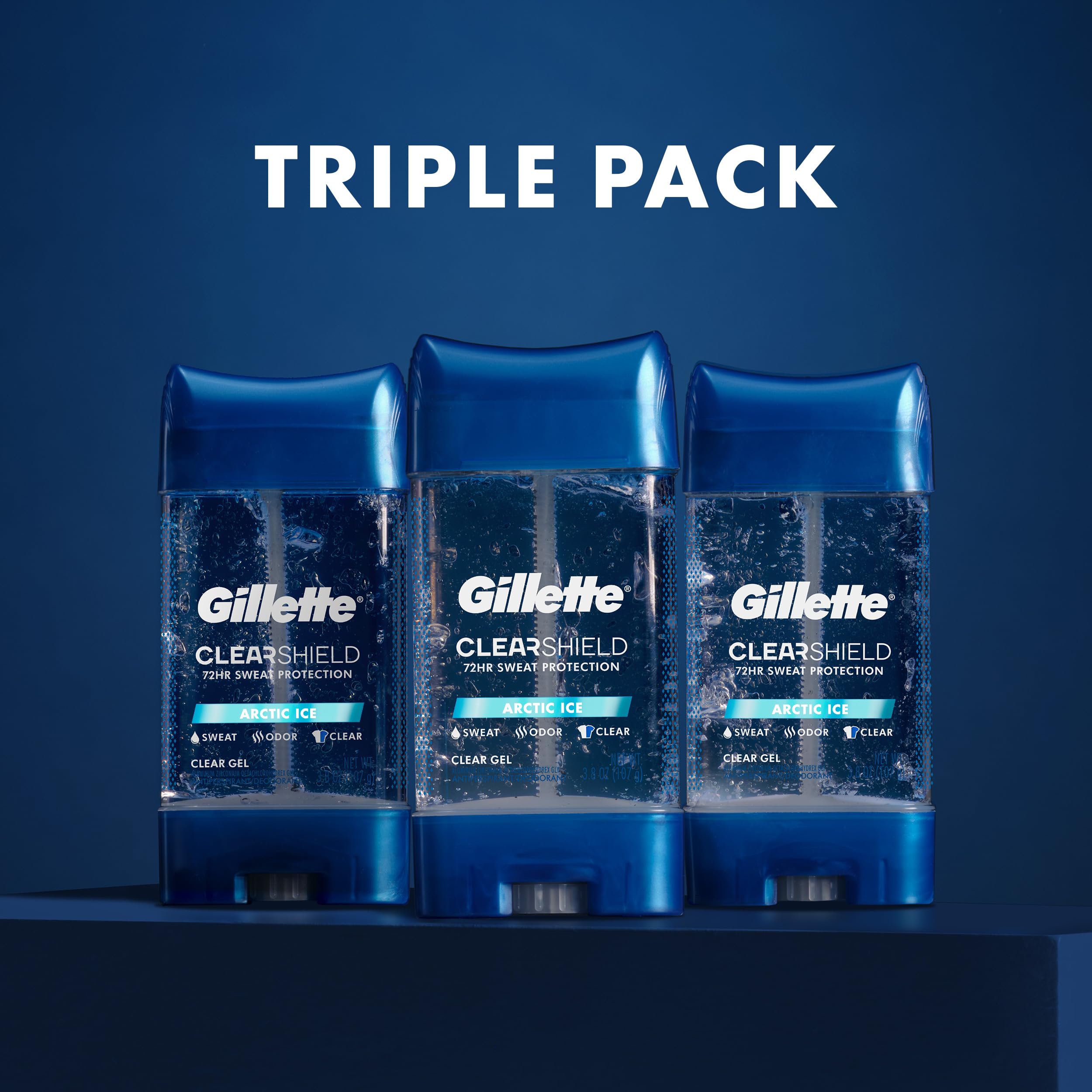 Gillette desodorante gel transparente, empaque elegante y práctico.