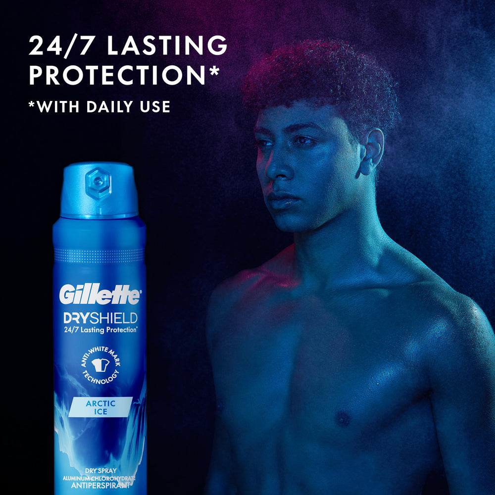 Gillette Arctic Ice application shows quick-dry spray for confident daily use.
