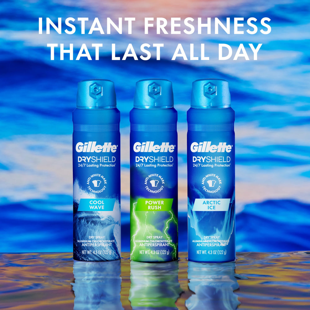 Close-up of smooth, quick-dry mist from Gillette Dry Spray