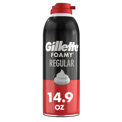 Gillette Foamy Classic can with rich lather ready for protection during a shave