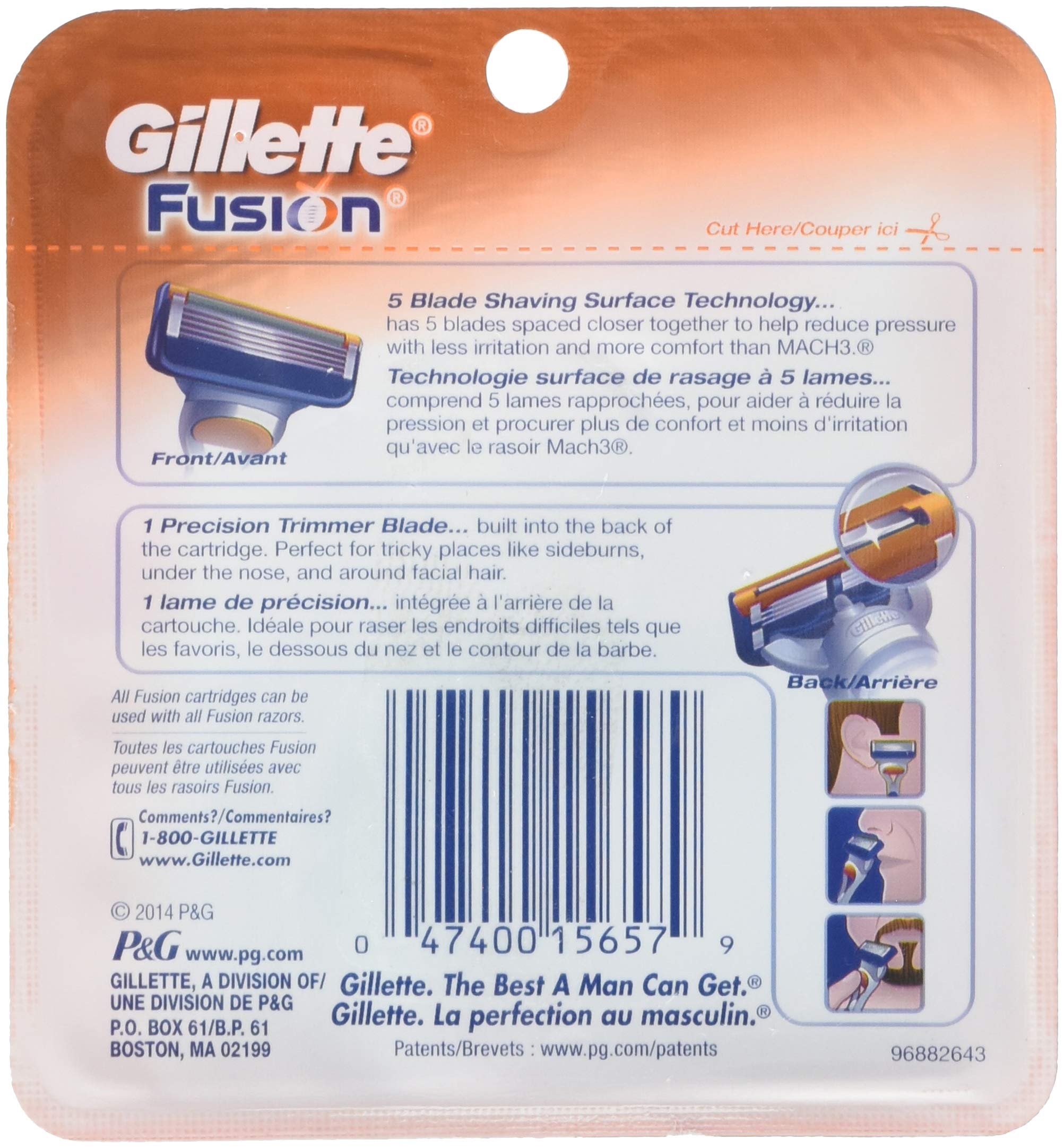 Gillette Fusion 4 count blades closeup highlighting blades for precise trimming and smooth glide