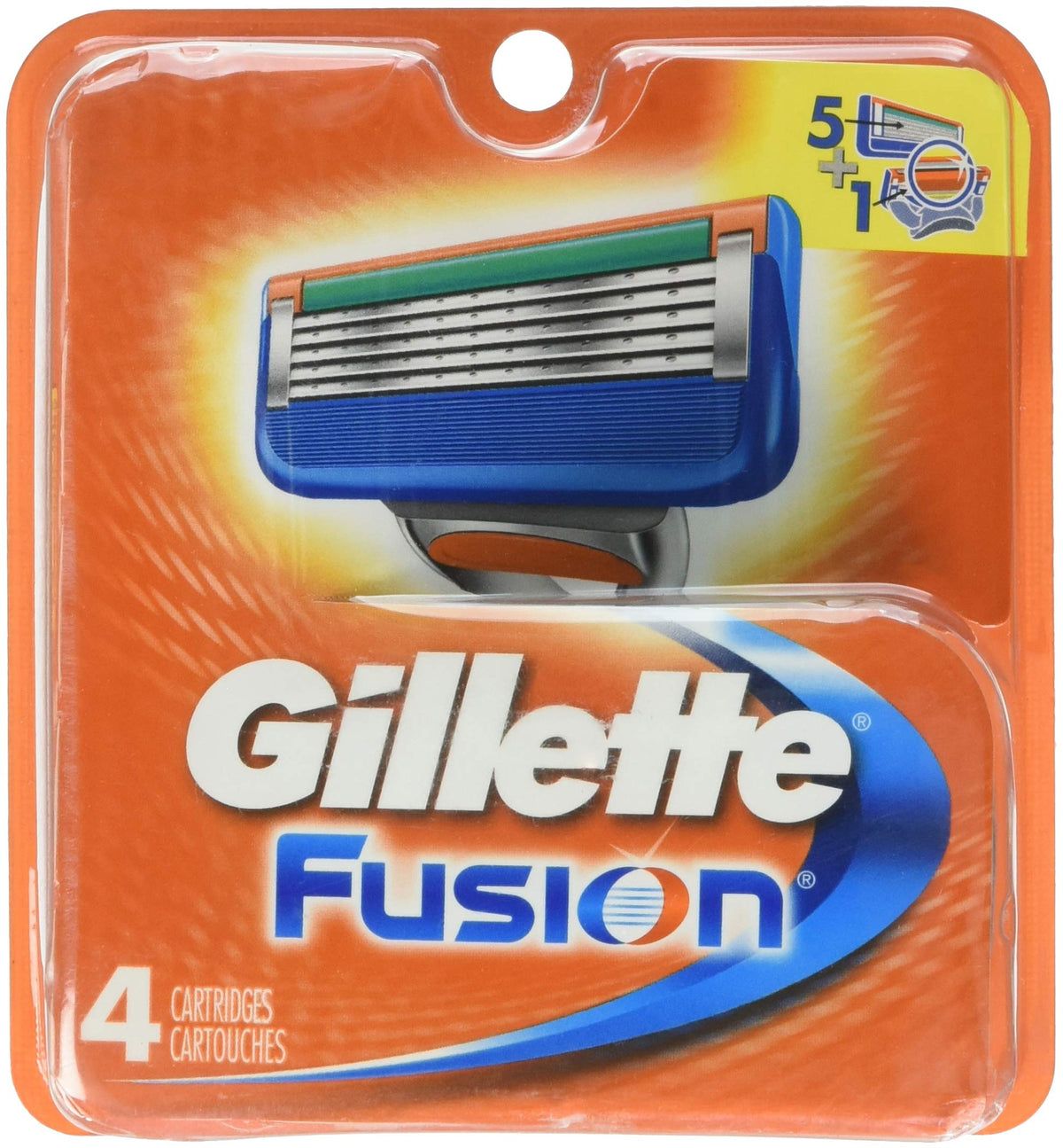 Gillette Fusion 4 count pack image showing four blades for a close shave