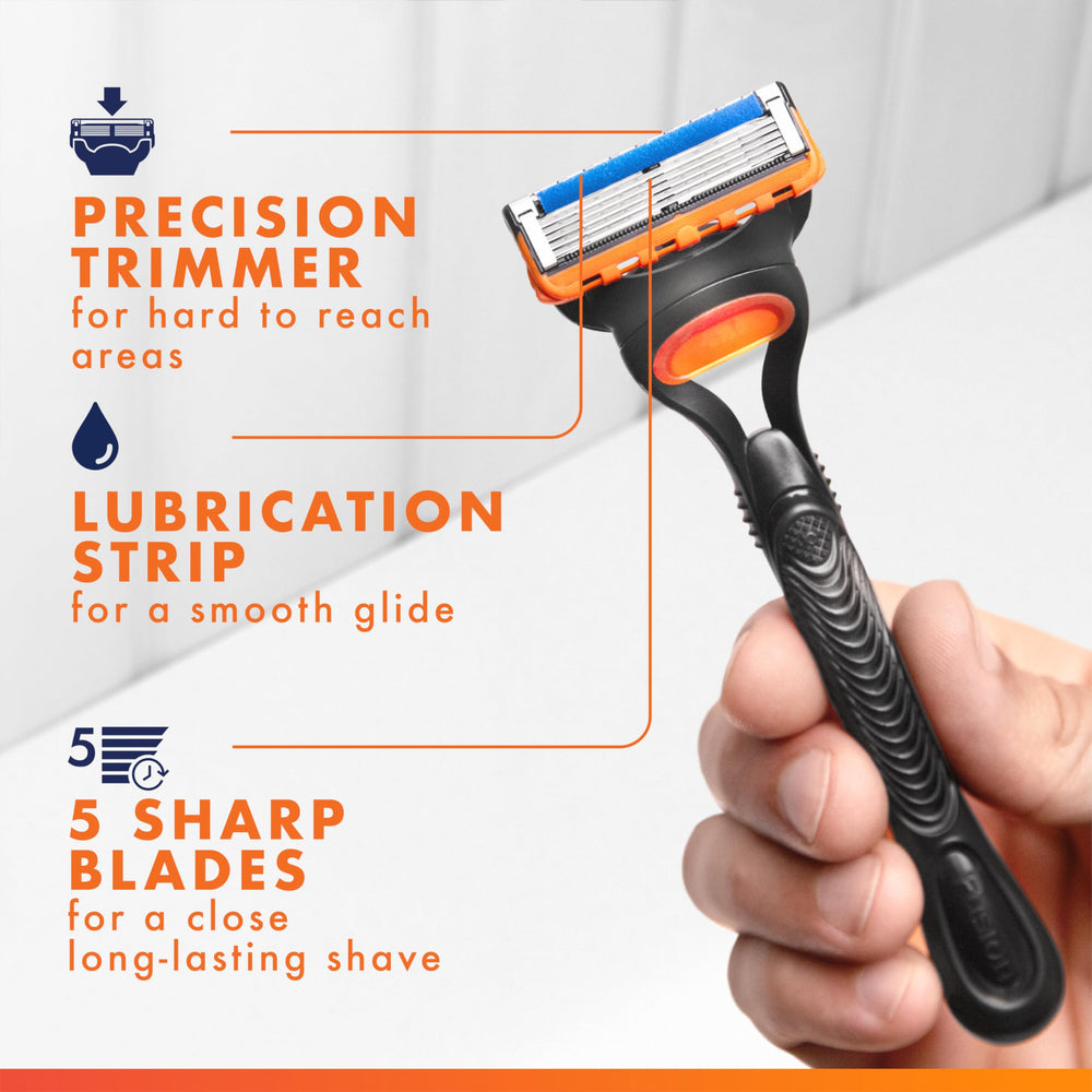 Gillette Fusion5 five-blade refills close-up emphasizes smooth glide