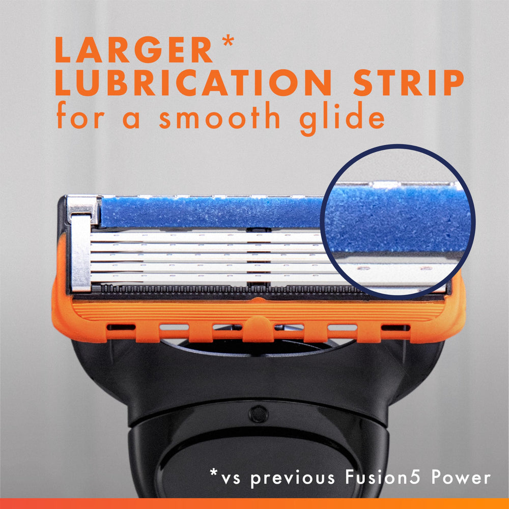 Gillette Fusion5 Power larger lubrication strip enhances glide.