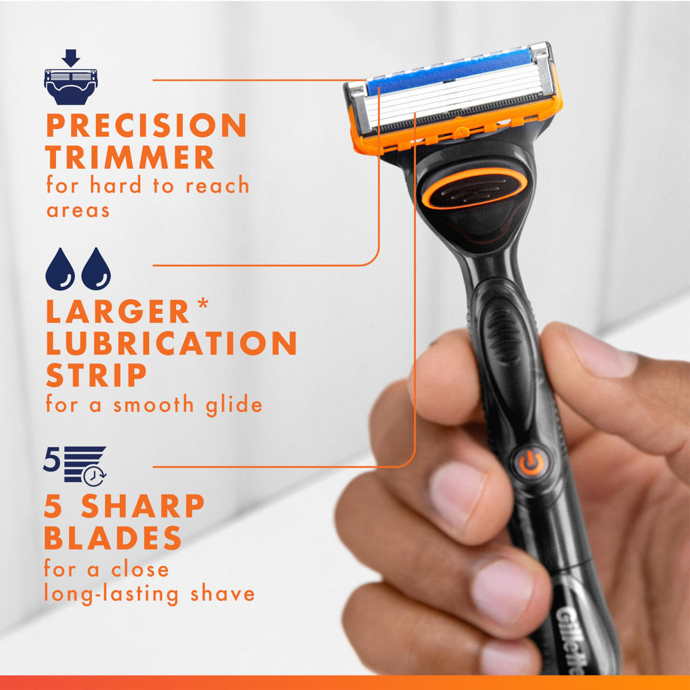 Gillette Fusion5 Power lubrication strip gliding smoothly for comfortable shaving.