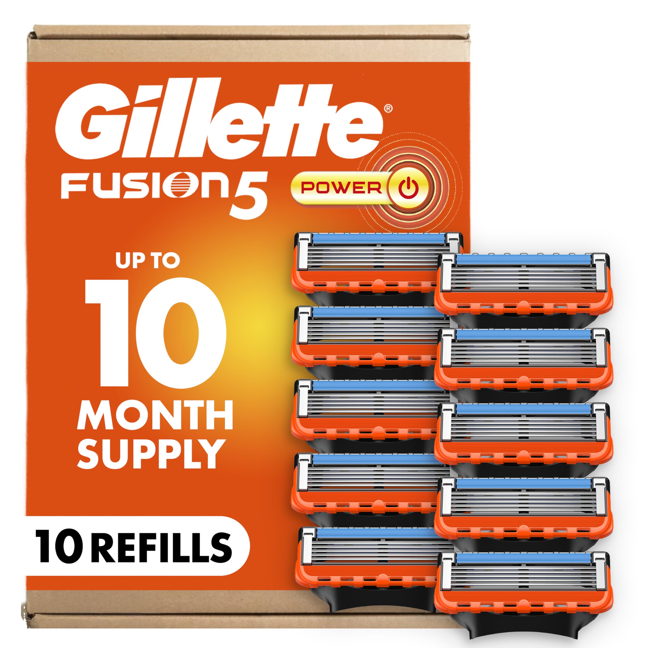 Gillette Fusion5 Power razor blades close-up showing five blades for an ultra-close shave.