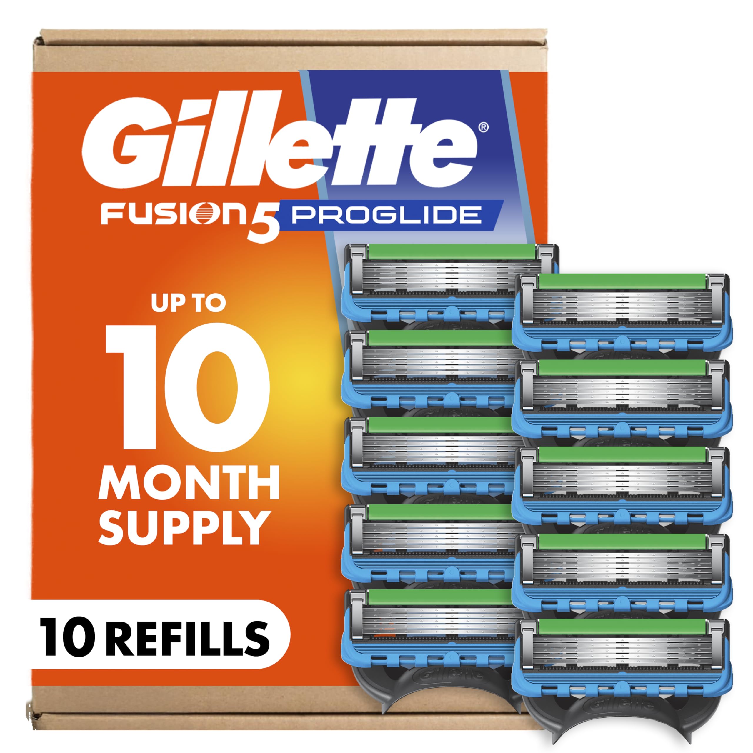 Gillette Fusion5 ProGlide refills close-up with lubrication strip for smoother glide.