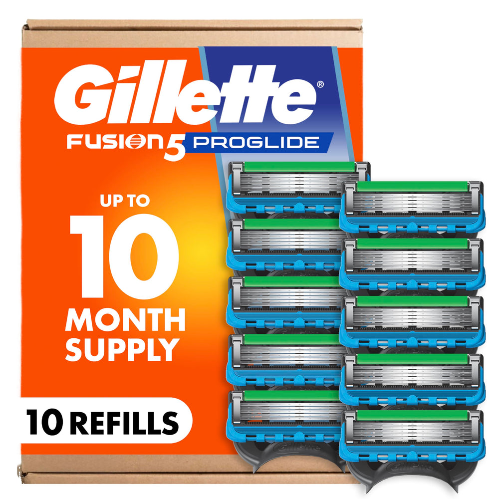 Gillette Fusion5 ProGlide refills close-up with lubrication strip for smoother glide.