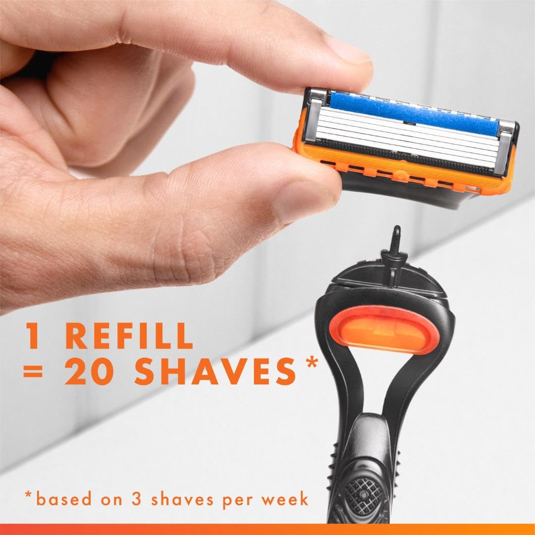 Razor in use showing contour-following blades for a close shave.