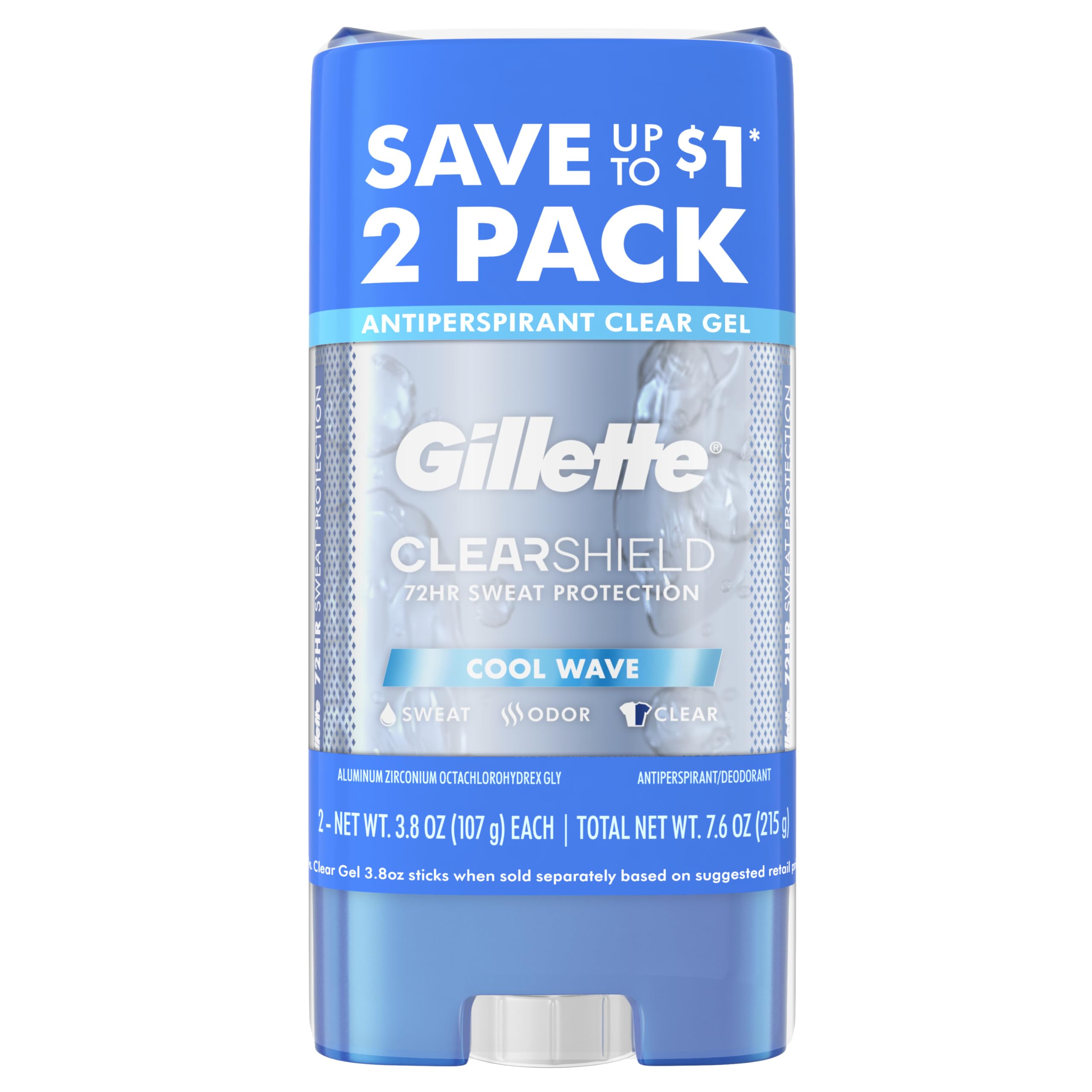 Gillette Gel Claro Cool Wave: botella visible para protección duradera y frescura todo el día.