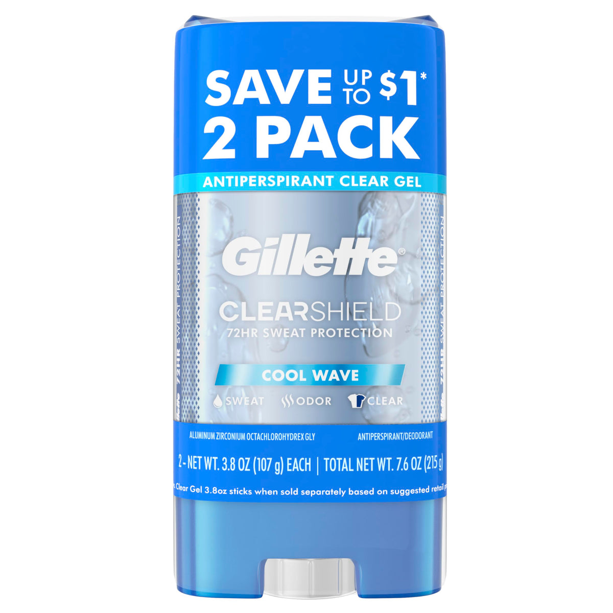 Gillette Gel Claro Cool Wave: botella visible para protección duradera y frescura todo el día.