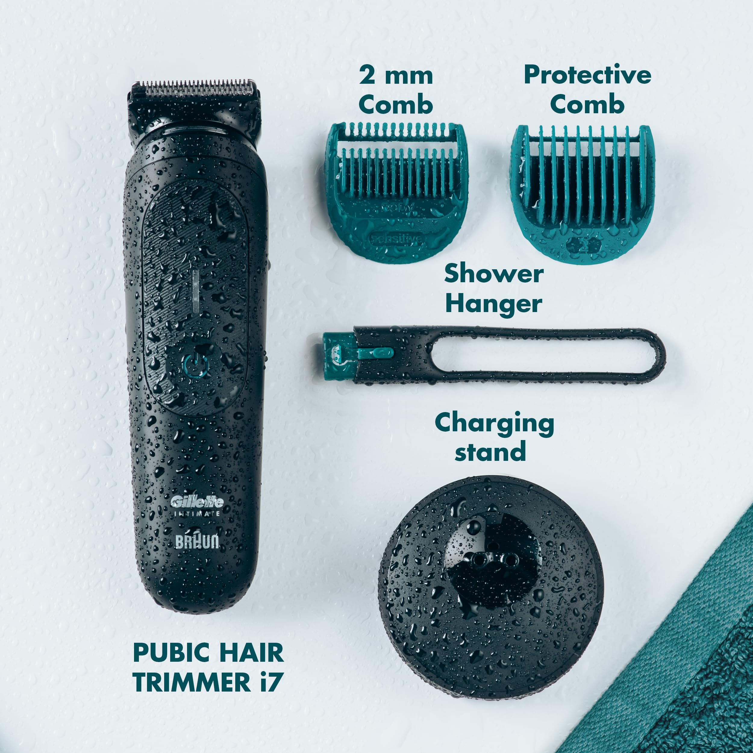 Gillette i7 waterproof design for shower use and easy cleaning.