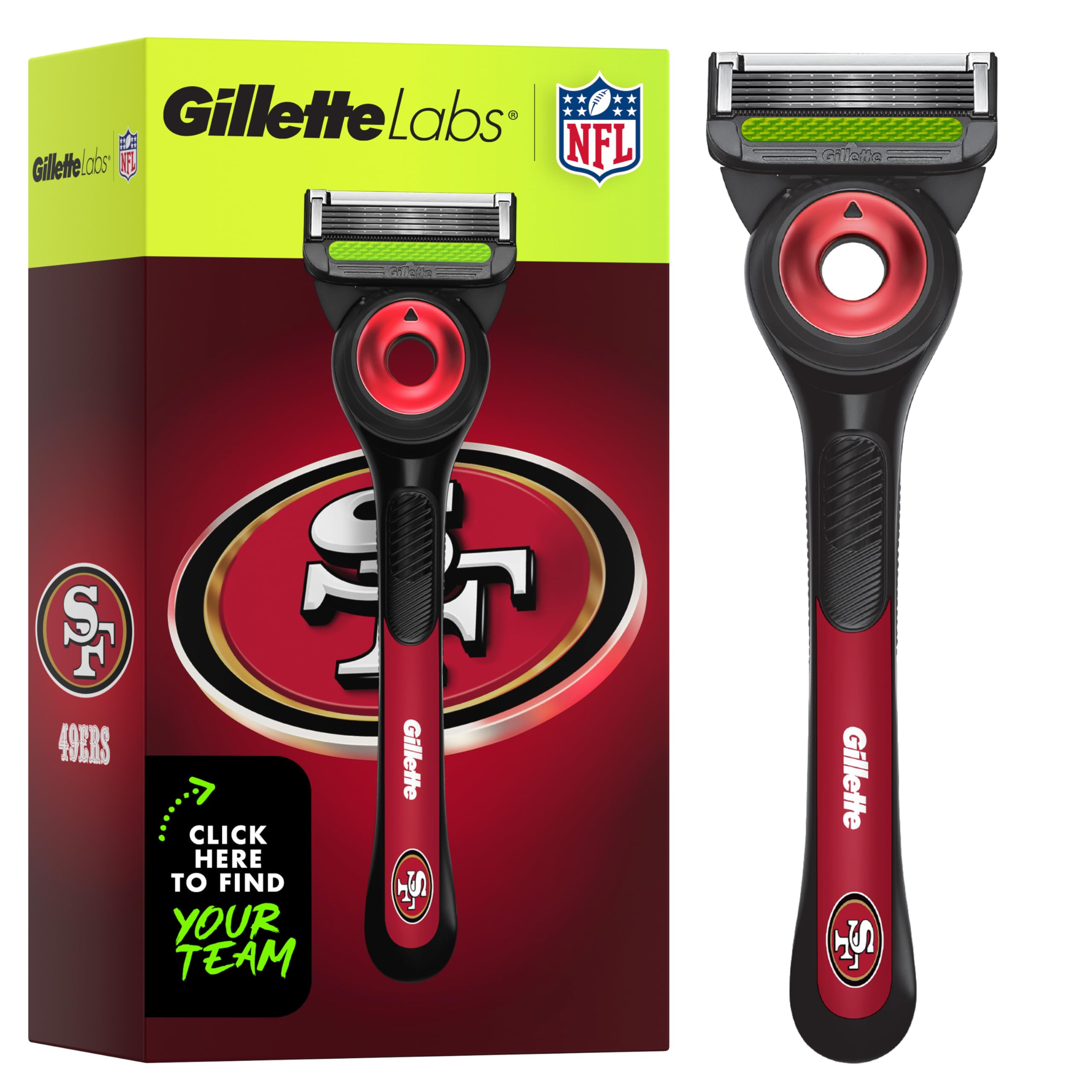 Gillette Labs 49ers Edition razor handle with ergonomic grip for precise control