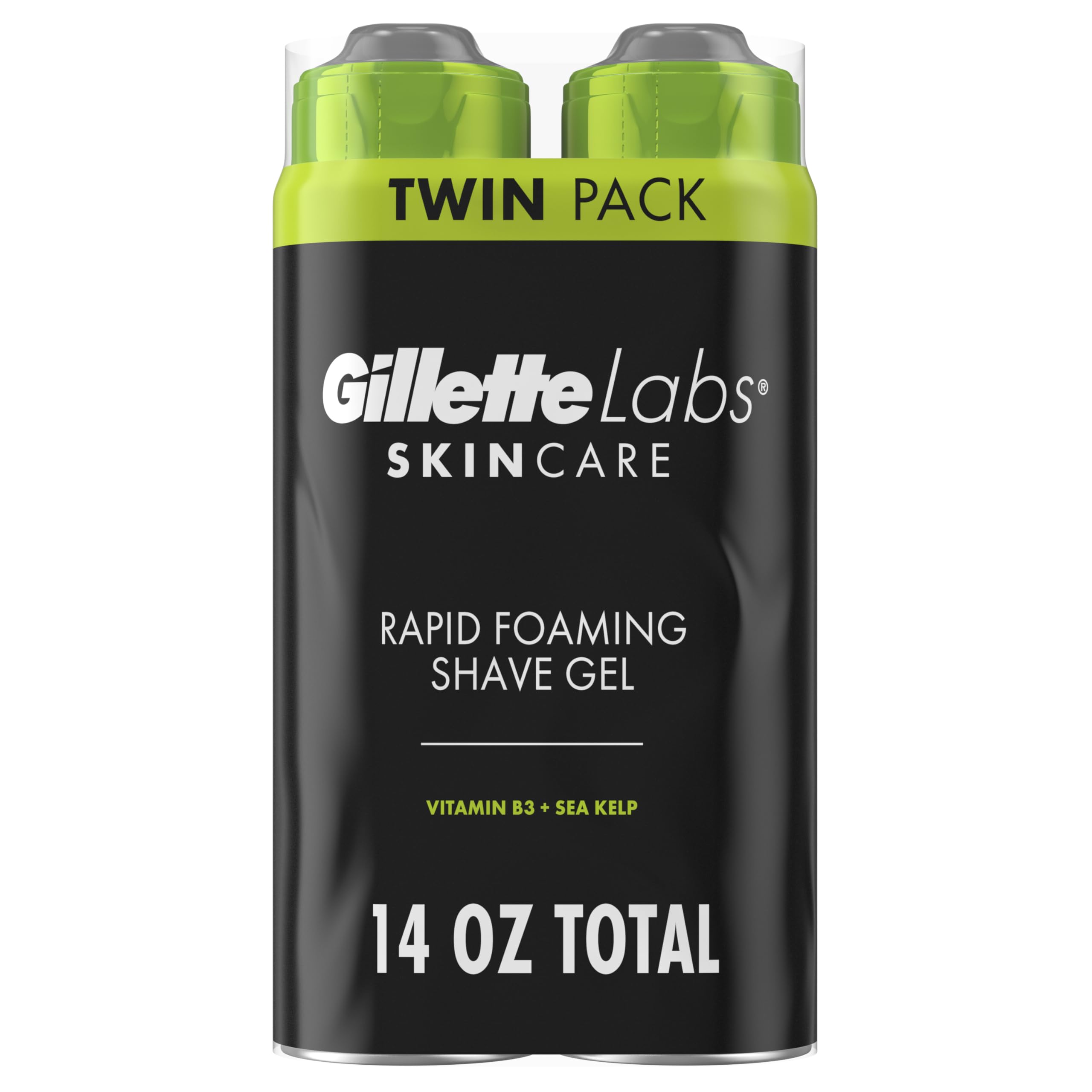 GilletteLabs rapid foaming shave gel bottle shows quick lather and cooling sensation