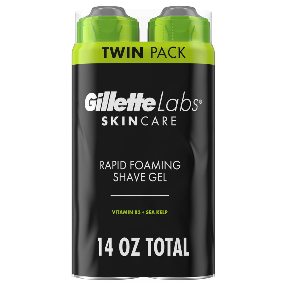 GilletteLabs rapid foaming shave gel bottle shows quick lather and cooling sensation
