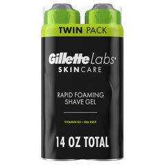 GilletteLabs rapid foaming shave gel bottle shows quick lather and cooling sensation