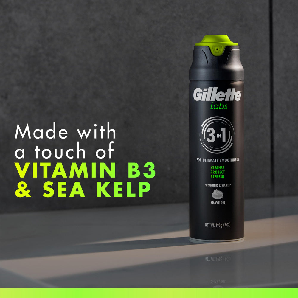 Close-up of Gillette Labs gel application showing quick lathering action