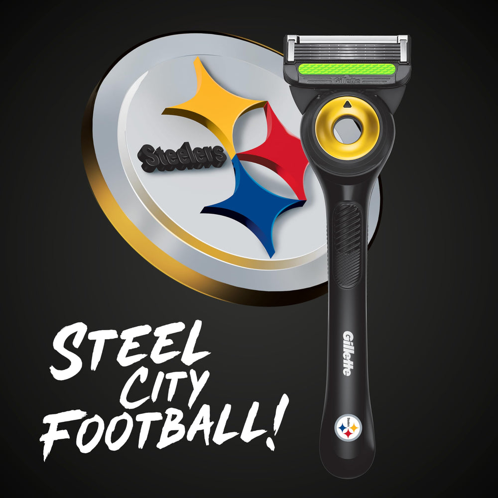 Gillette Labs Steelers Edition exfoliating bar close-up improves prep before shaving.