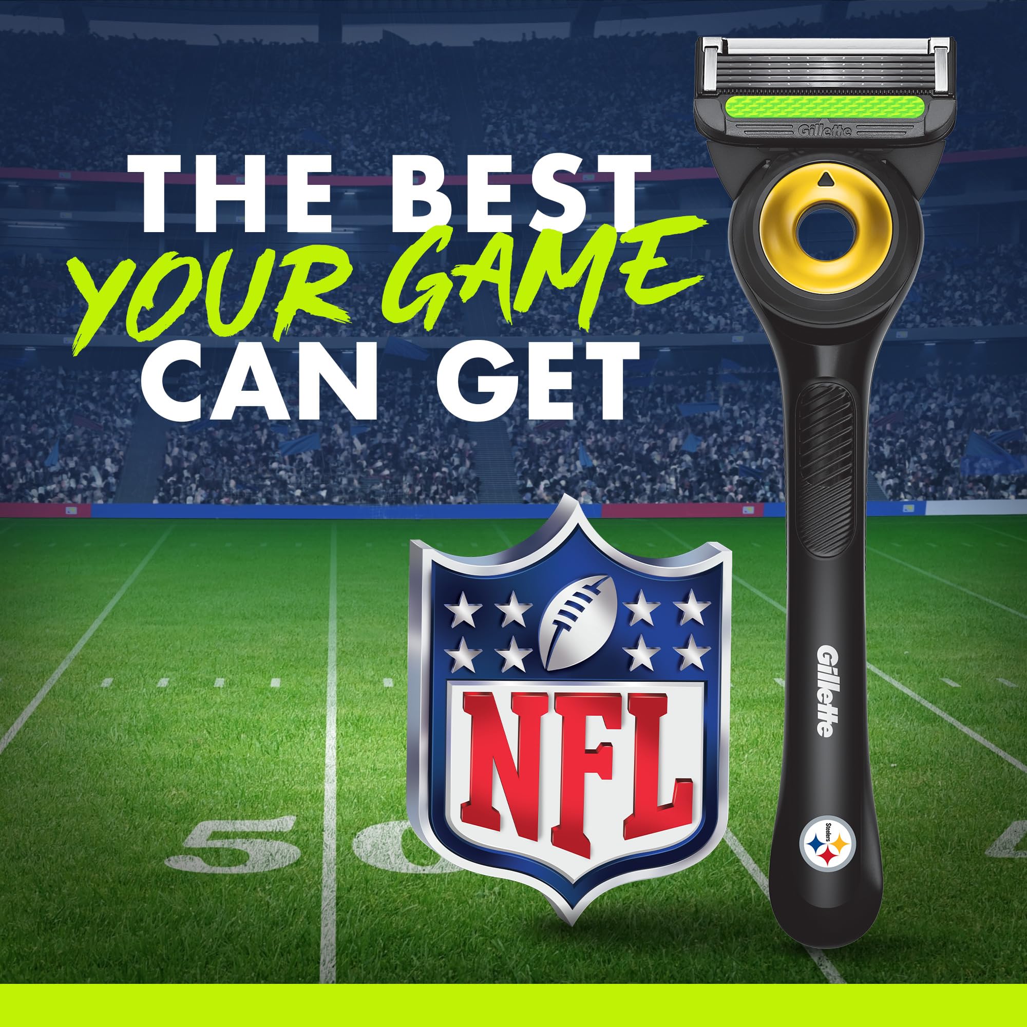 Gillette Labs Steelers Edition Steelers logo adds fan appeal to the design.