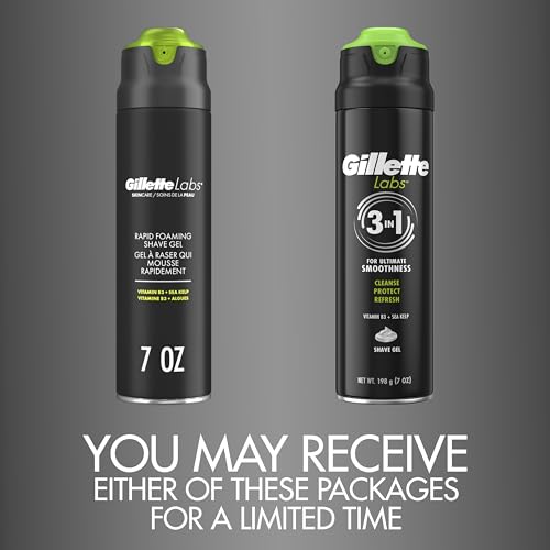 Brand logo and clean Gillette Labs packaging in a bathroom