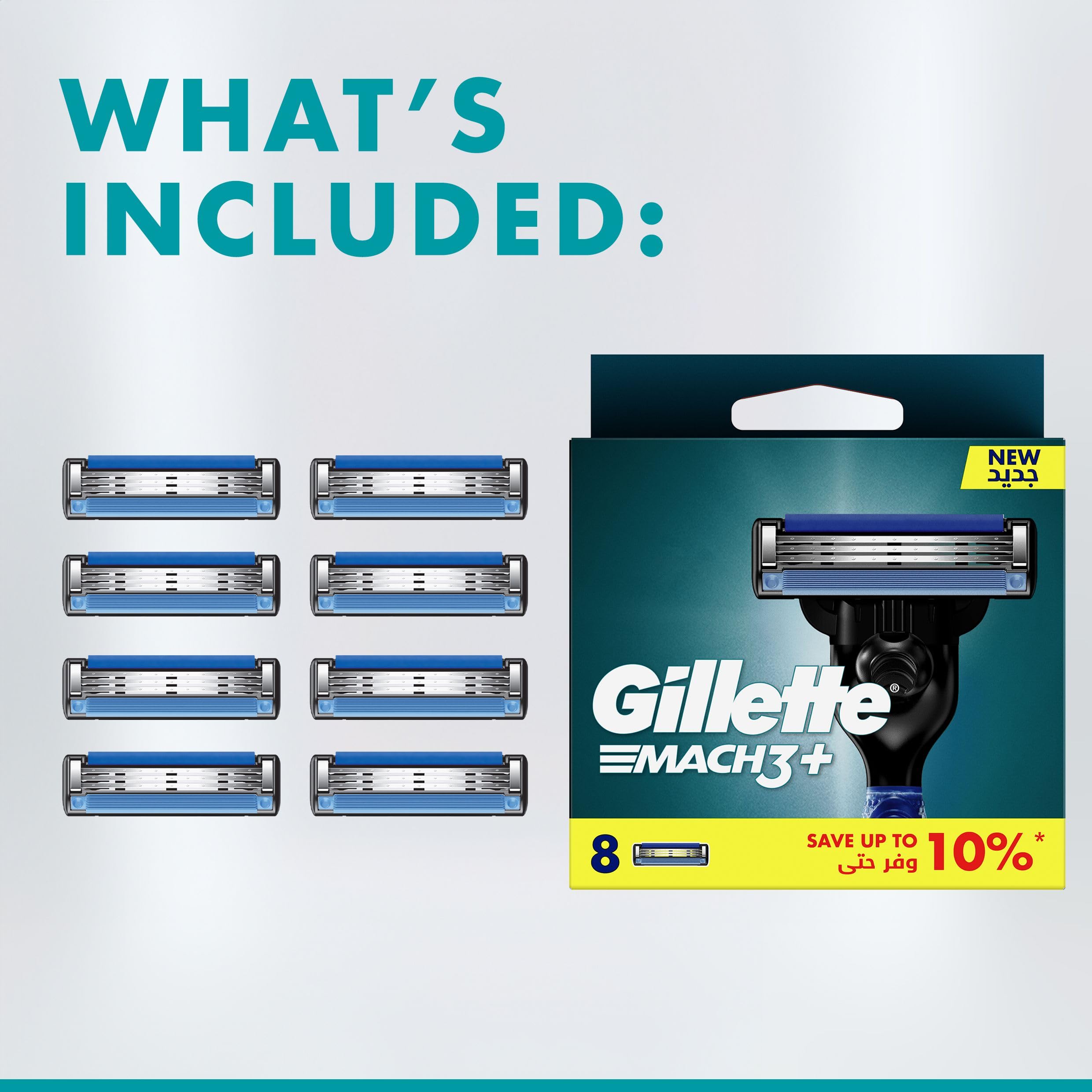 Gillette Mach3 blades pack 8 matte finish, premium grooming accessory.