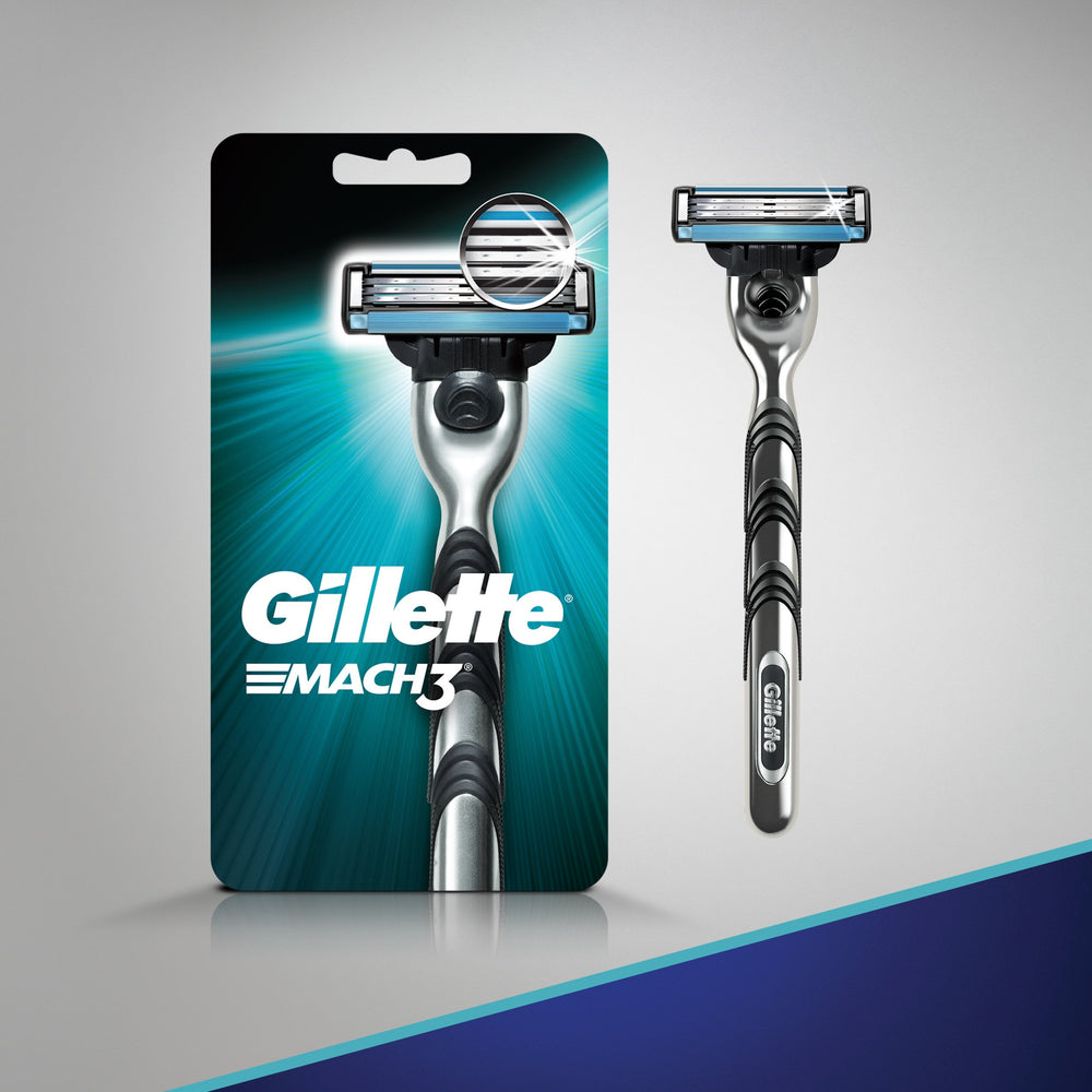Gillette Mach3 ergonomic handle view, premium weight for steady control.