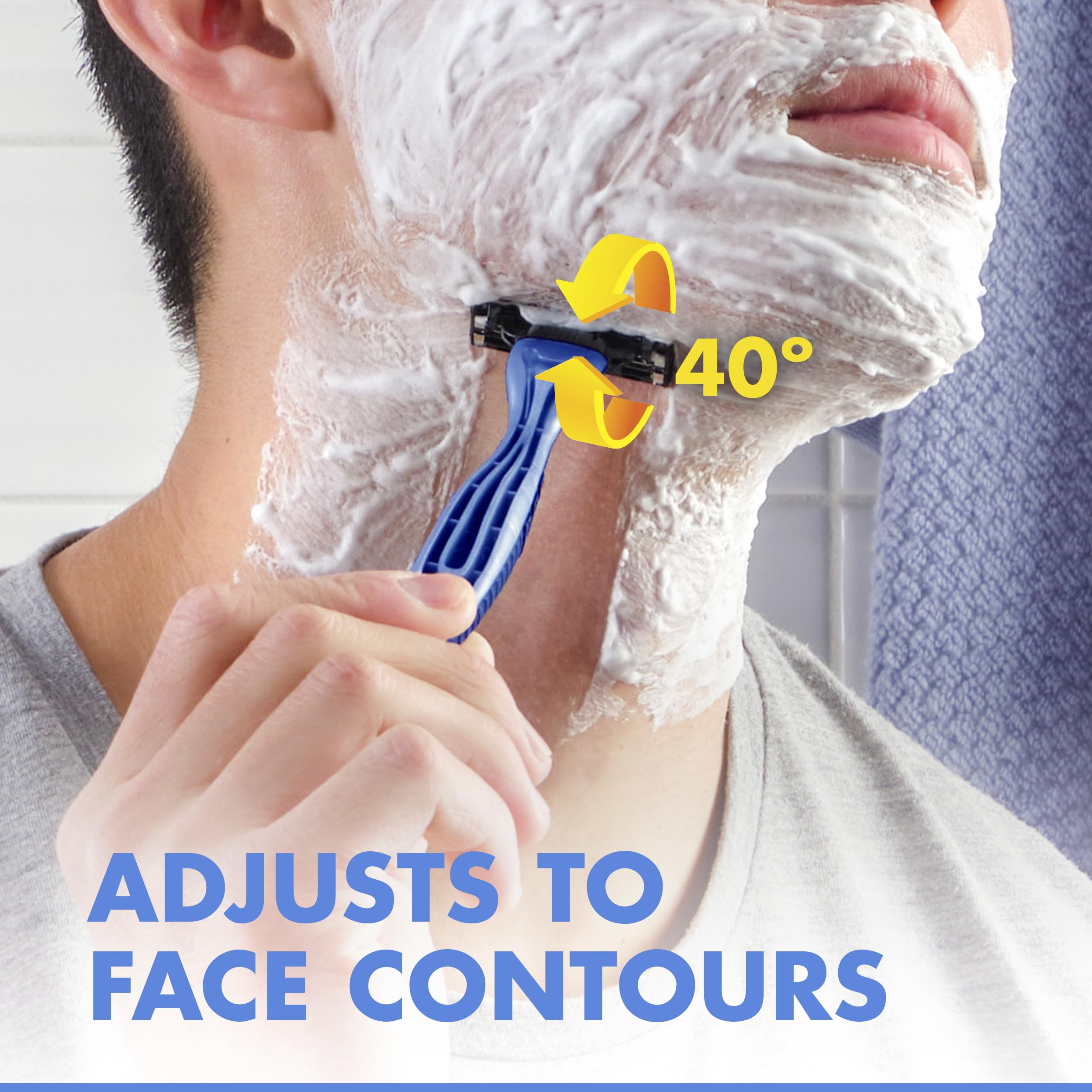Three high-definition blades on Gillette Mach3 delivering consistent glide