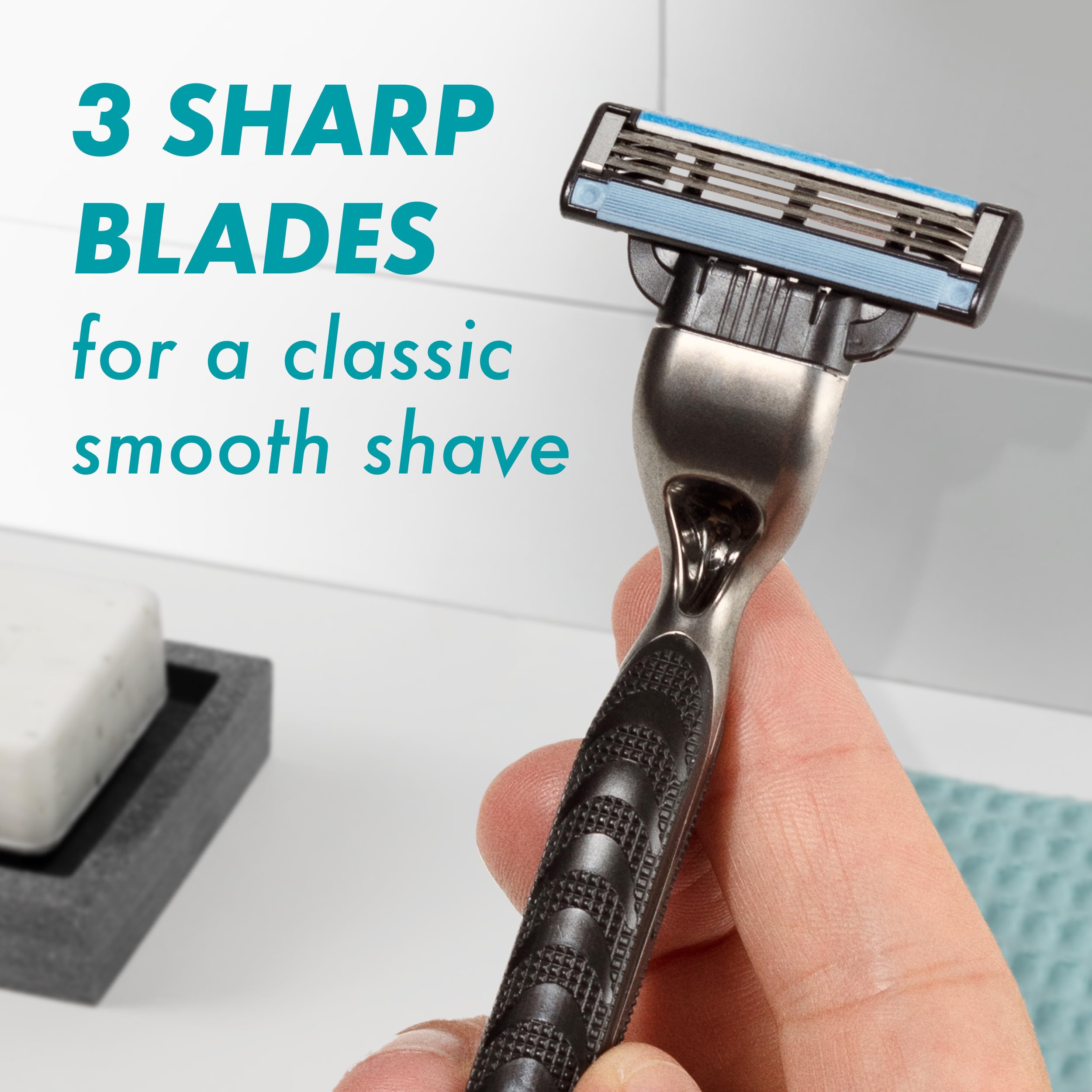 Gillette Mach3 lubrastrip upgrade visible for smoother glide and skin comfort.