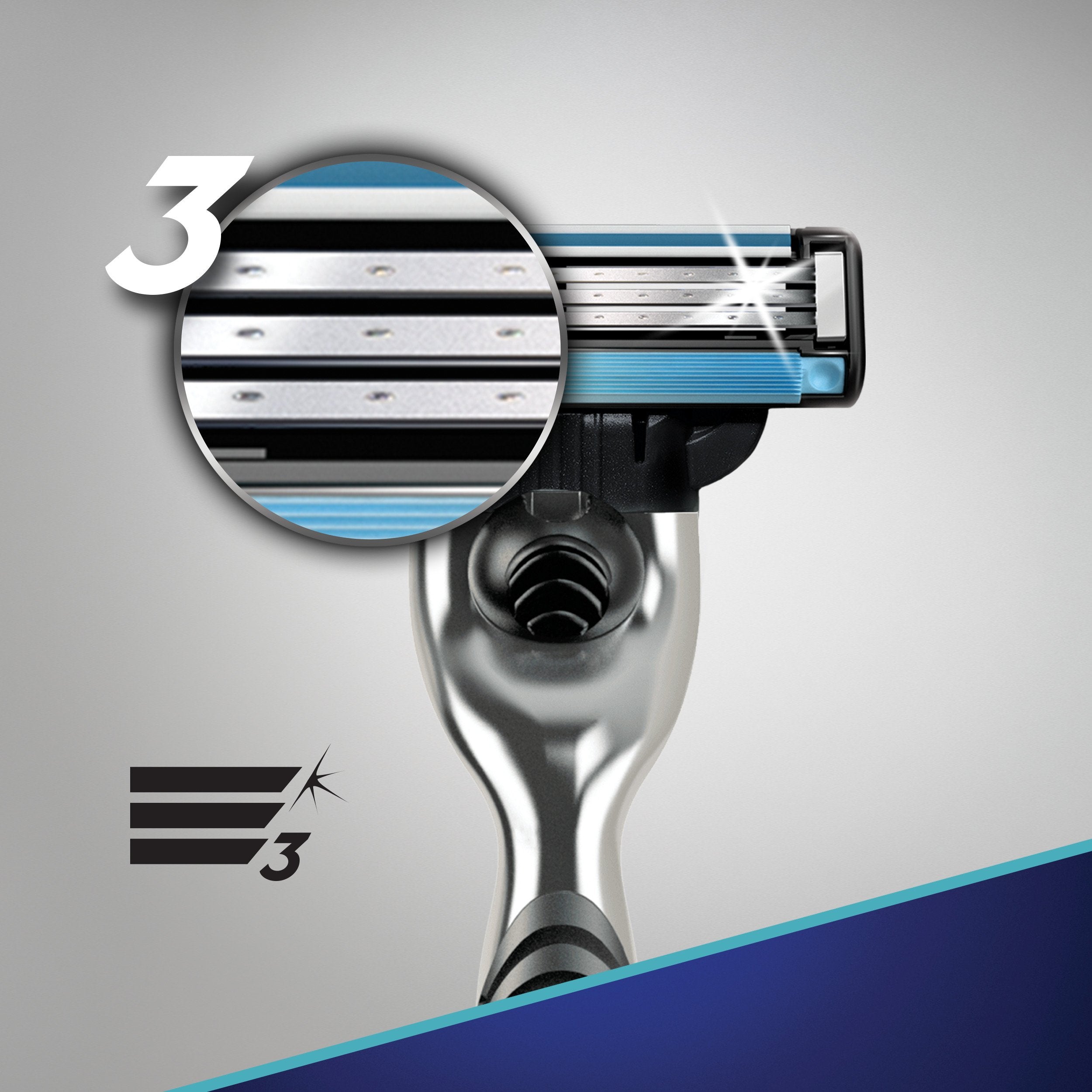 Gillette Mach3 lubrication strip glide for smooth skin protection.