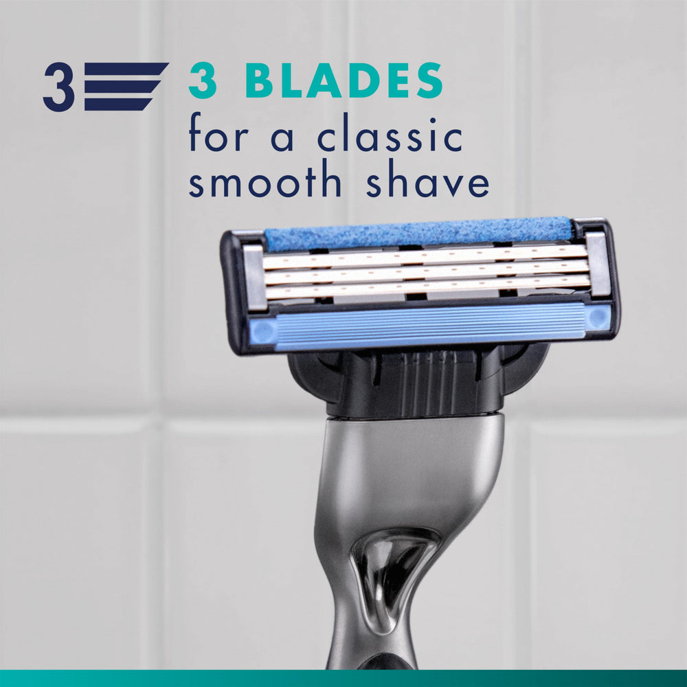 Gillette Mach3 open blade architecture allows easy rinsing after use.