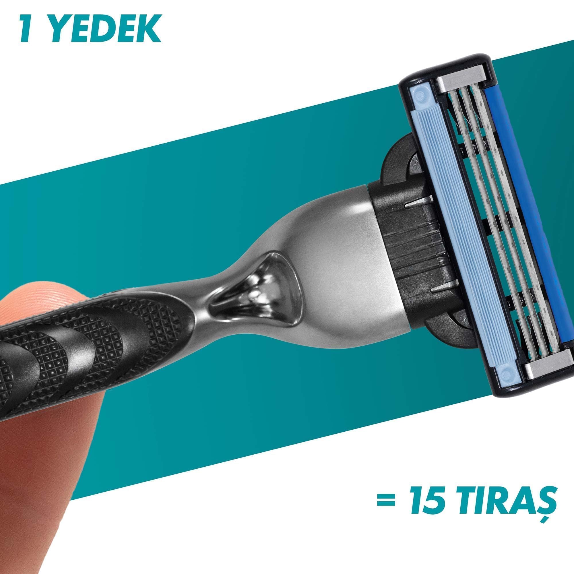 Open cartridge design allows easy rinsing after use by Gillette Mach3.