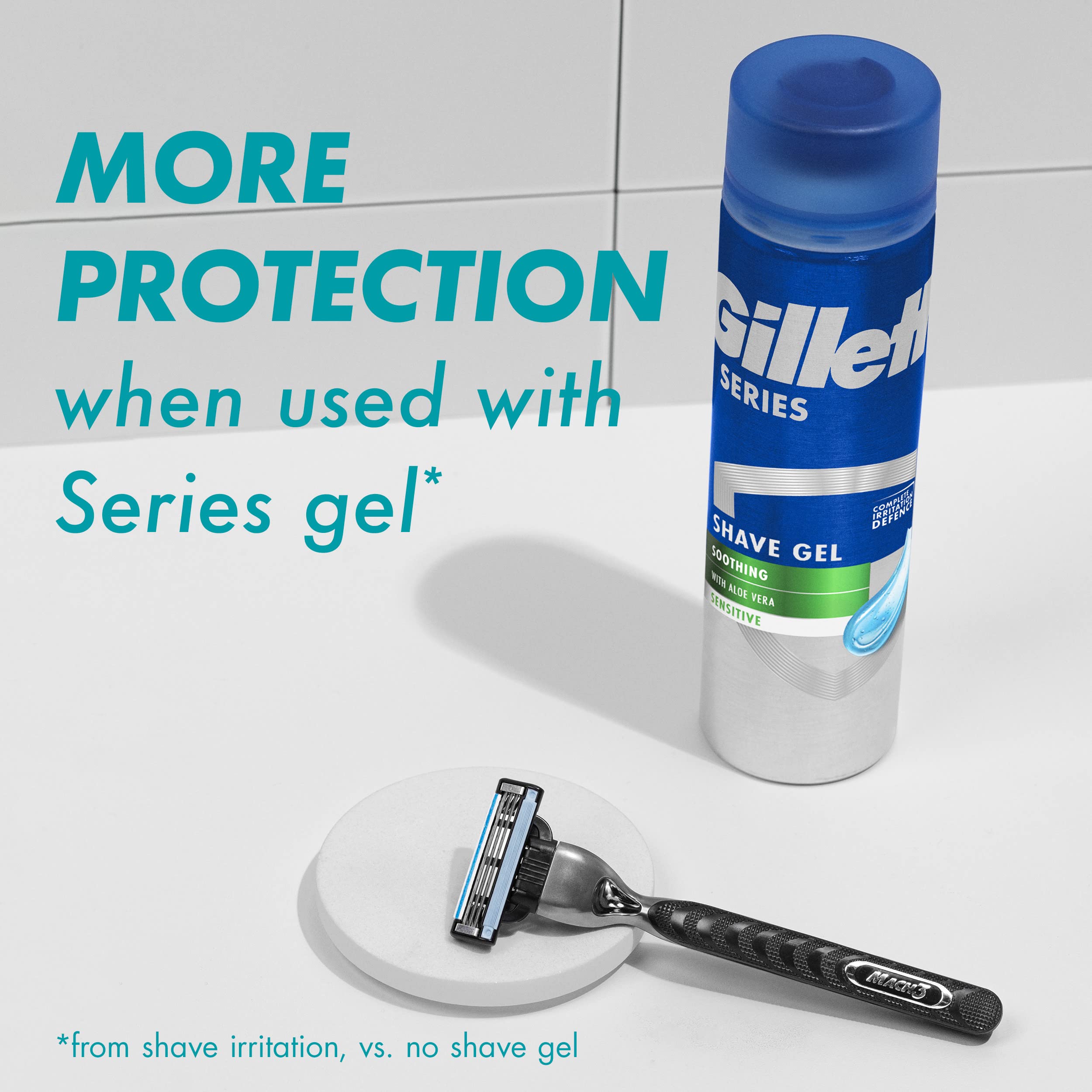 Gillette Mach3 packaging with shave gel suggests pairing options for protection.