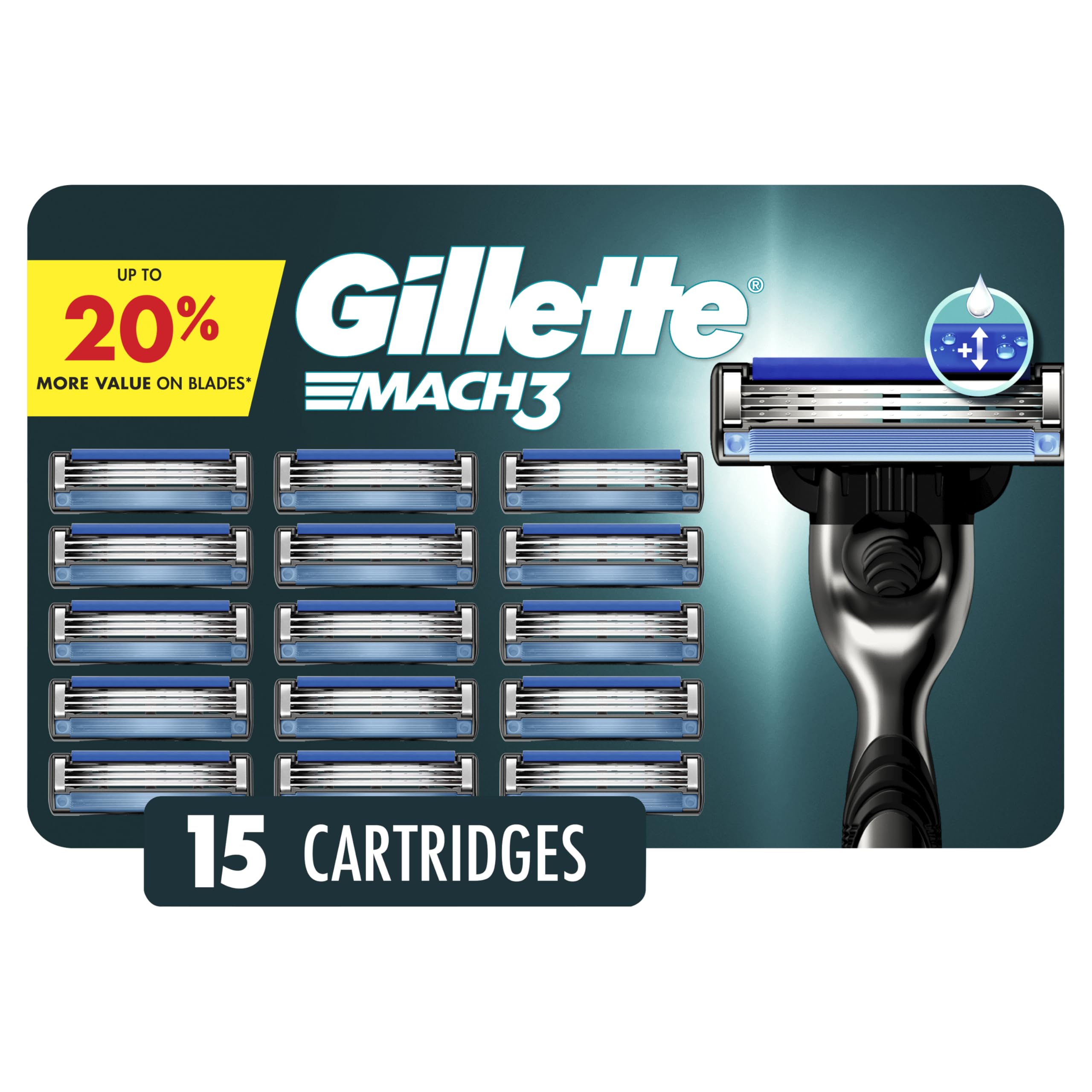 Gillette Mach3 razor blade refill pack showing three blades for a close shave.