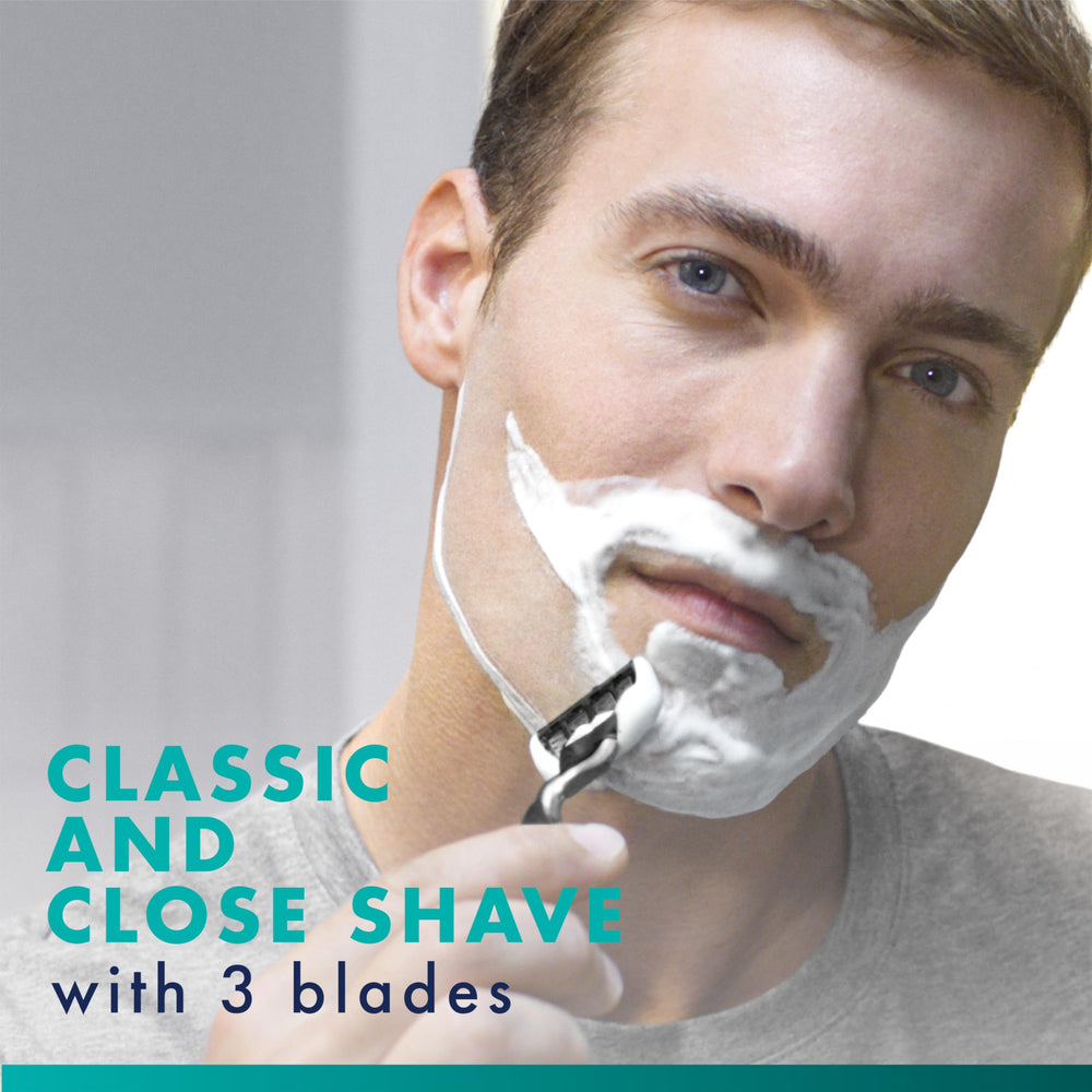 Gillette Mach3 open blade architecture enables quick rinsing to keep blades clean