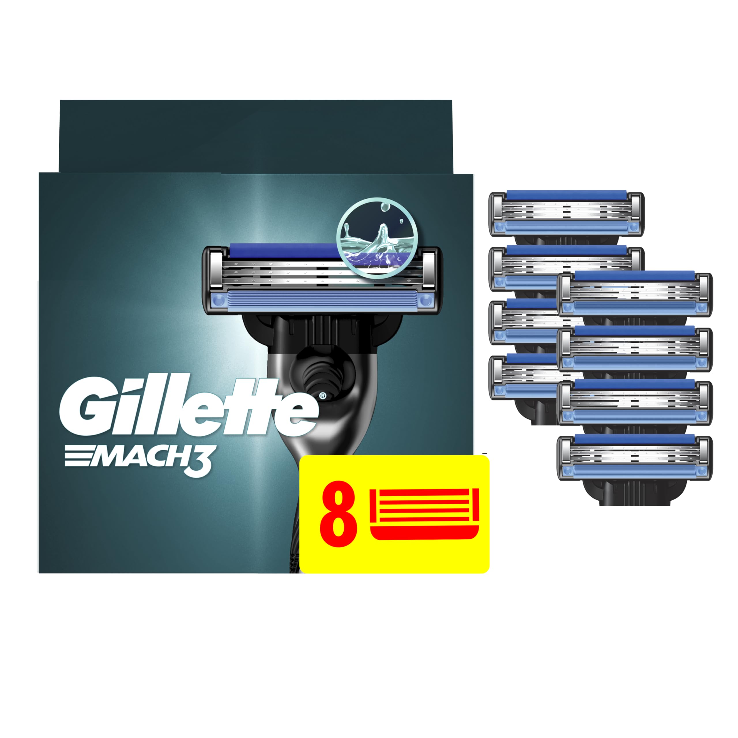 Gillette Mach3 razor refills showing three blades for a close shave and smooth glide