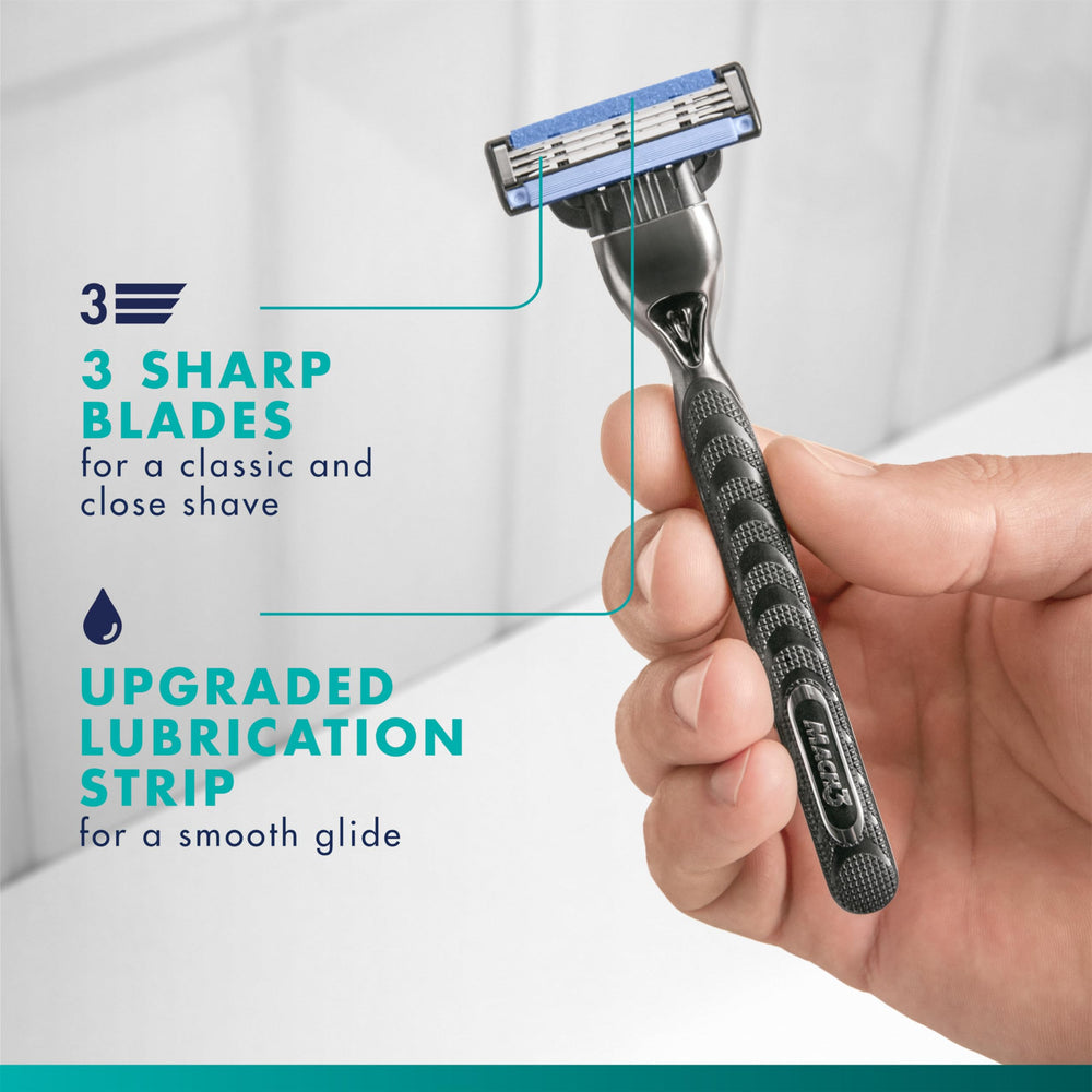 Gillette Mach3 refills upgraded Lubrastrip for smoother glide during shaving.