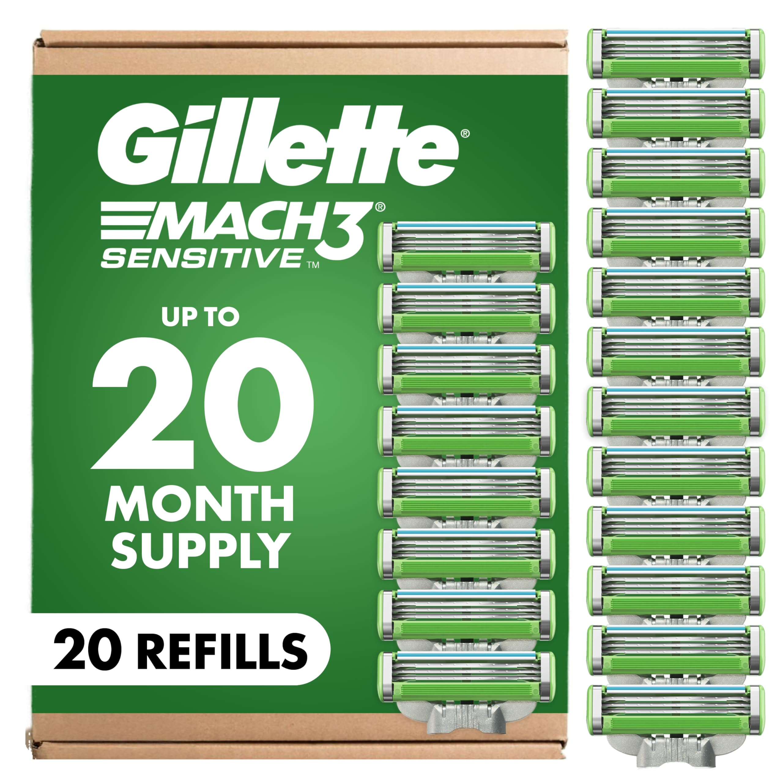 Gillette Mach3 Sensitive blade refill with smooth glide for sensitive skin.