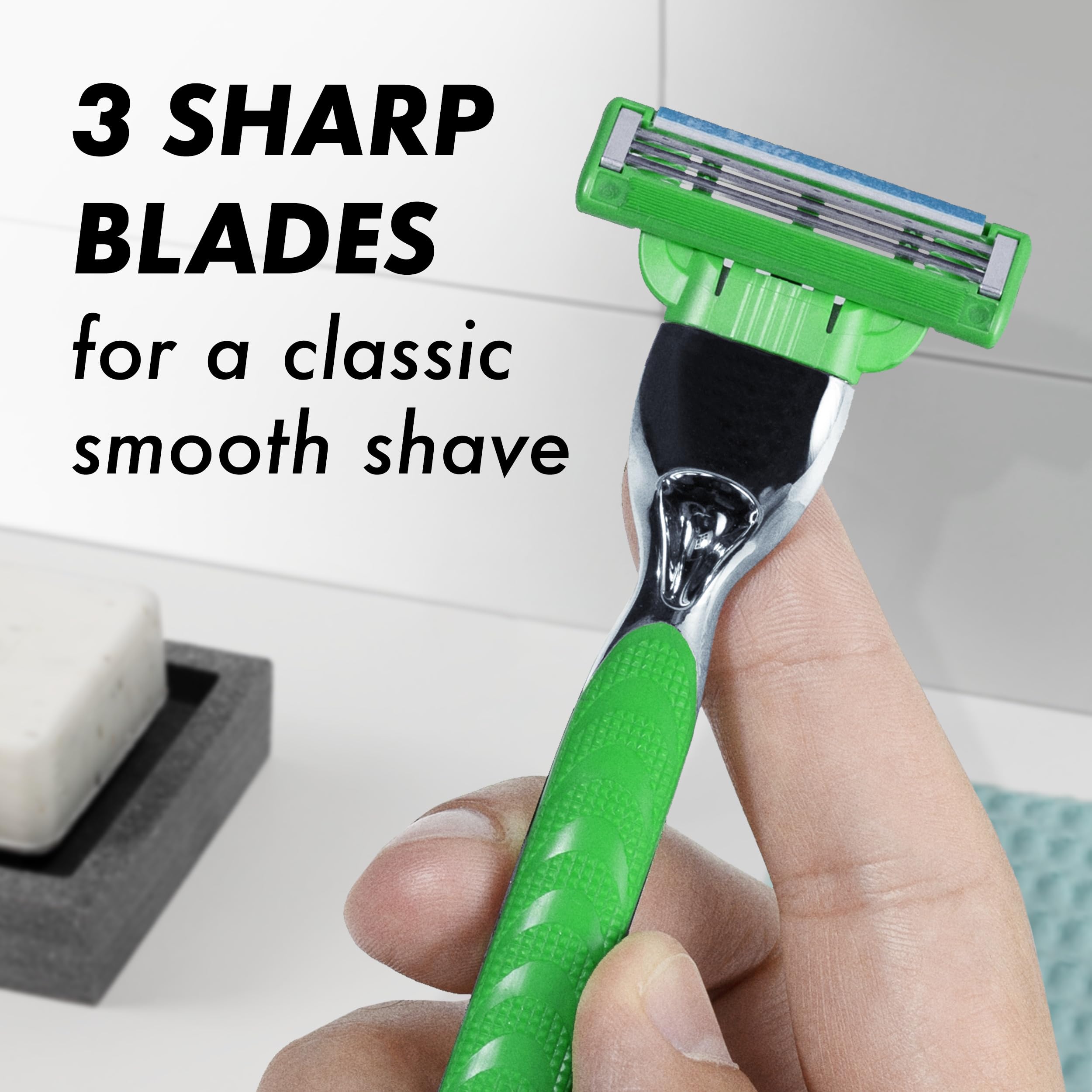 Gillette Mach3 Sensitive lubricating strip provides glide to reduce irritation.