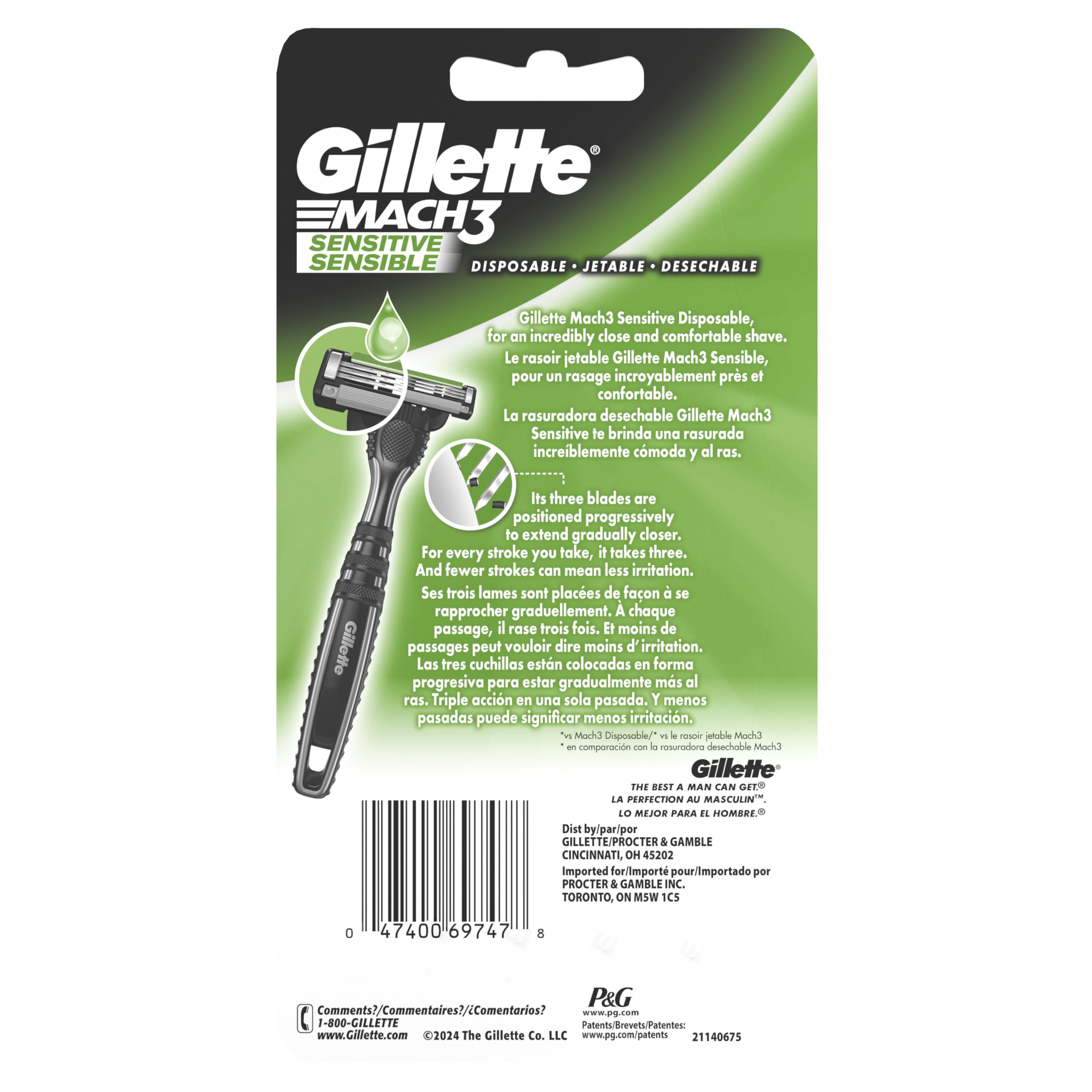 Gillette Mach3 Sensitive razor ideal for sensitive skin use.