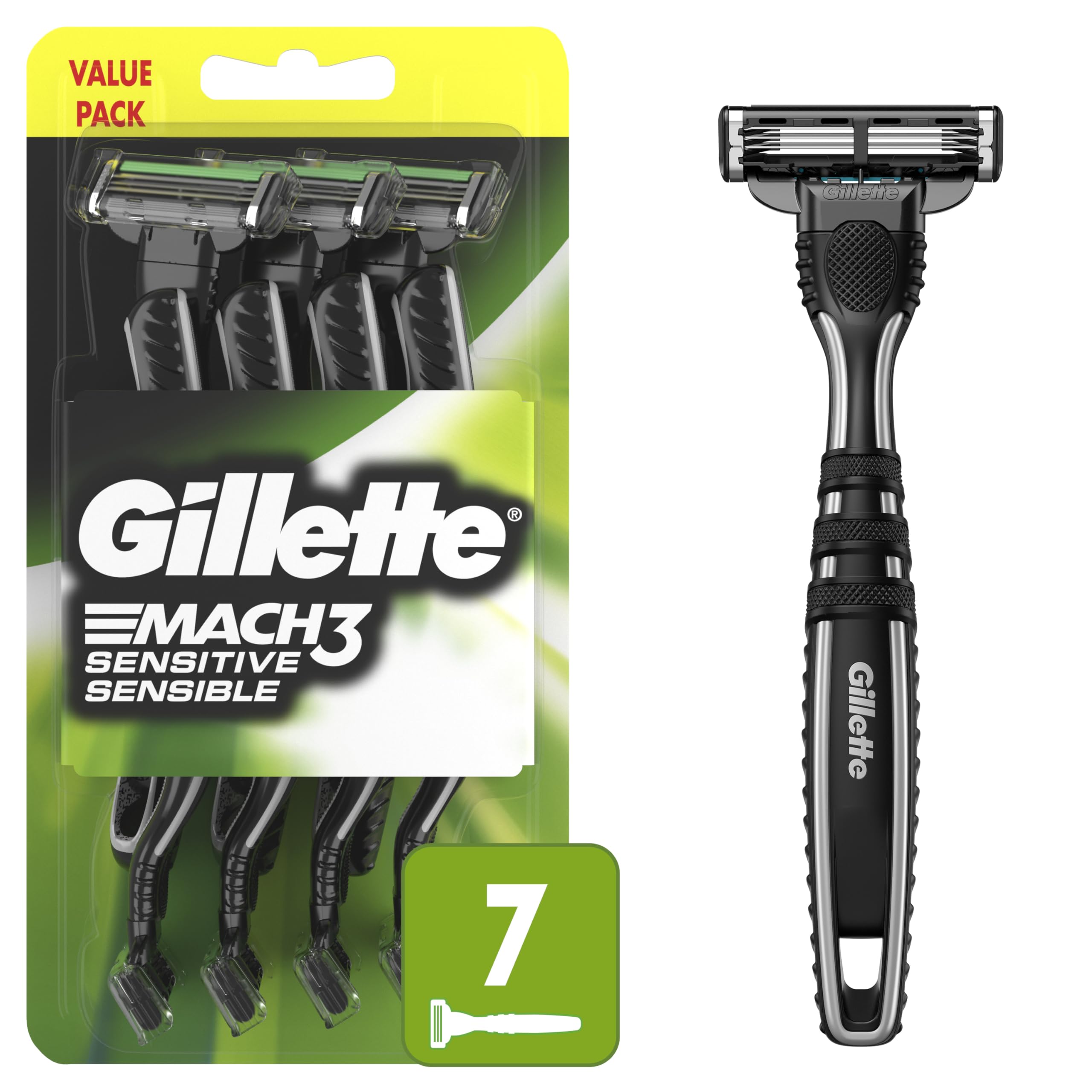 Gillette Mach3 Sensitive razor pivoting head close-up for contour-friendly shaving.