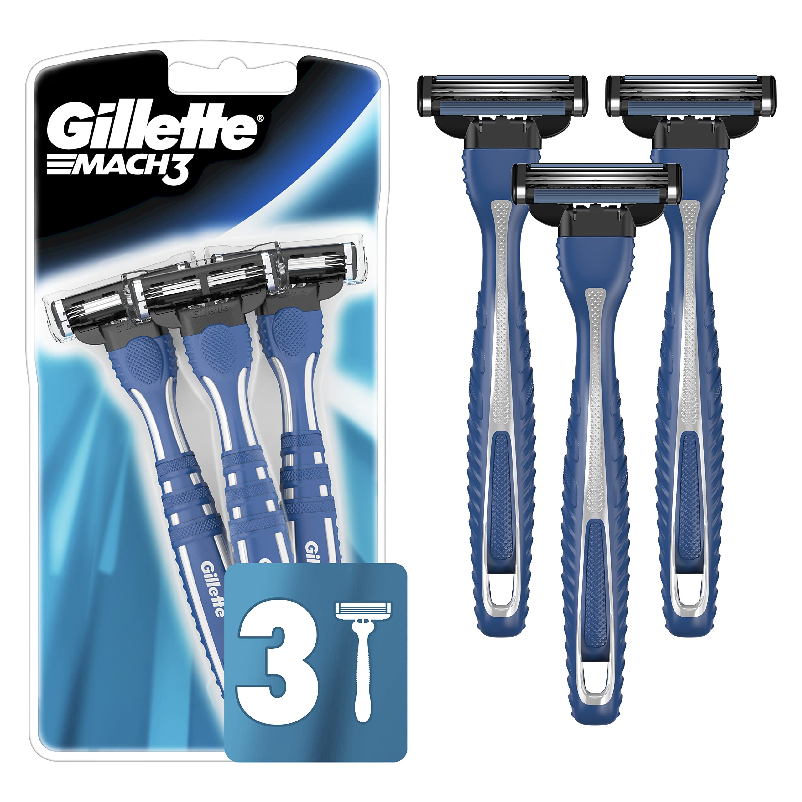 Gillette Mach3 razor close-up with three blades for smooth glide and comfort