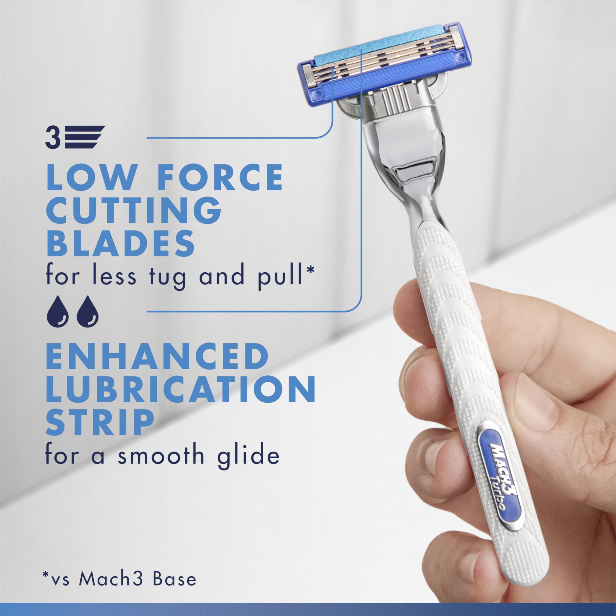 Gillette Mach3 Turbo razor with wet-shave lather ready for a comfortable pass