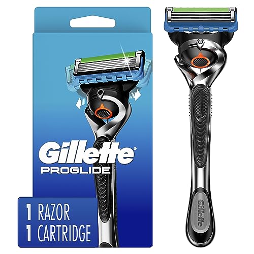 Gillette ProGlide razor handle with ergonomic grip for comfortable daily shaving.